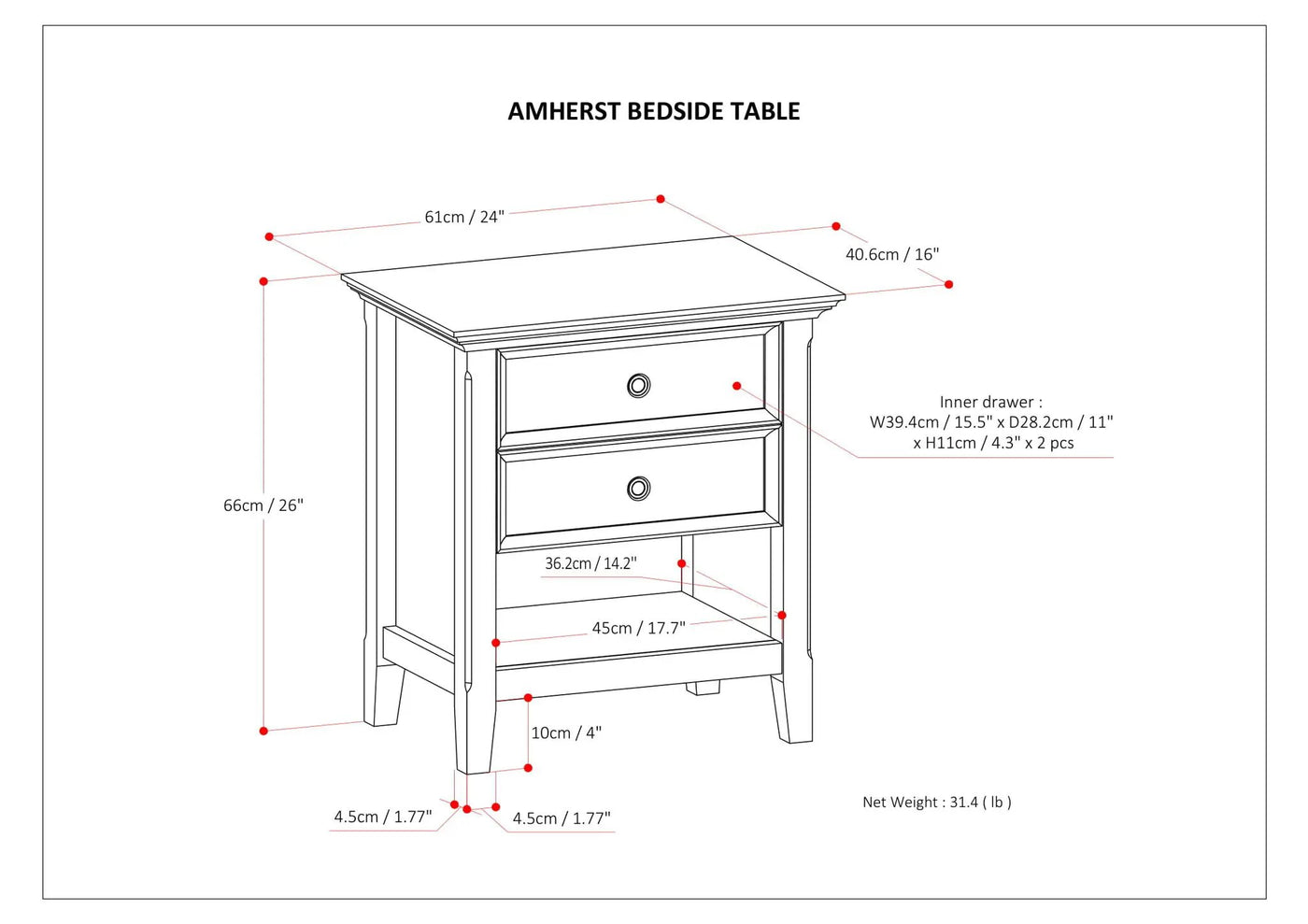Amherst - Handcrafted Bedside Table by HouseOfZazla