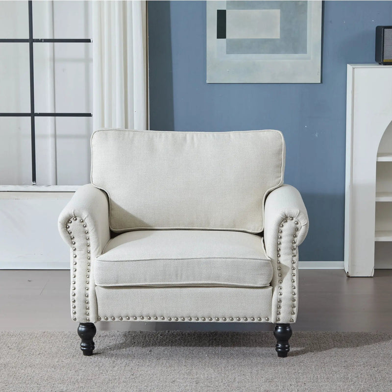 Rolled Arm Sofa With Nailhead Trim, 1 Seater Upholstered Couch With Wooden Legs by Unique Piece Furniture