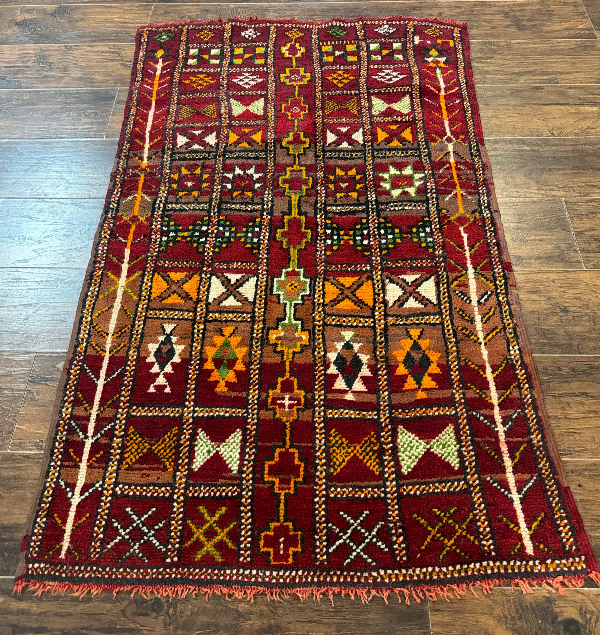 Moroccan Berber Tribal Rug 3x5, Geometric Area Rug, Red Orange Brown by Jewel Rugs
