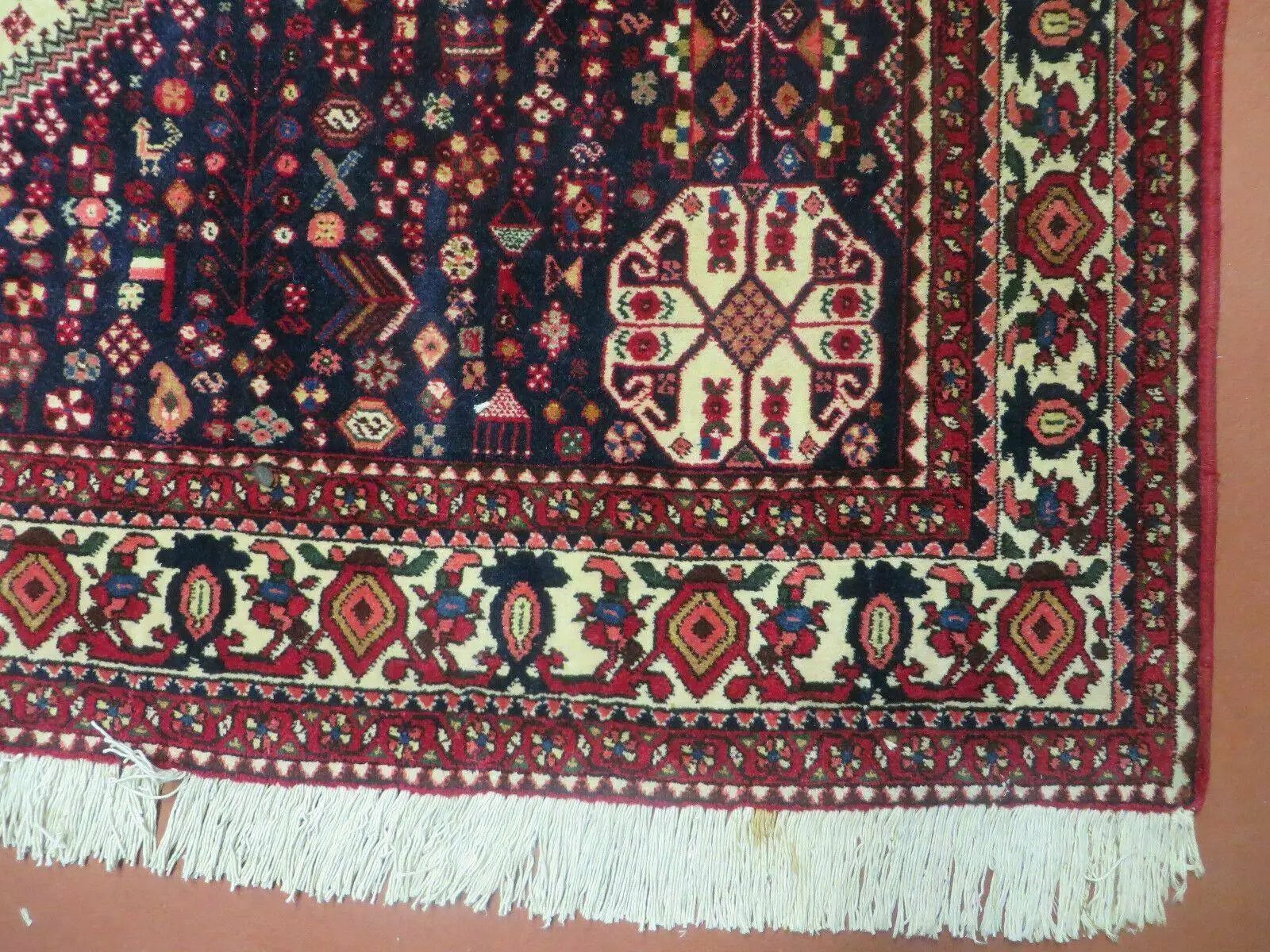 7' X 10' Vintage Handmade Indian Floral Wool Rug Hand Knotted Carpet Ivory Red by Jewel Rugs