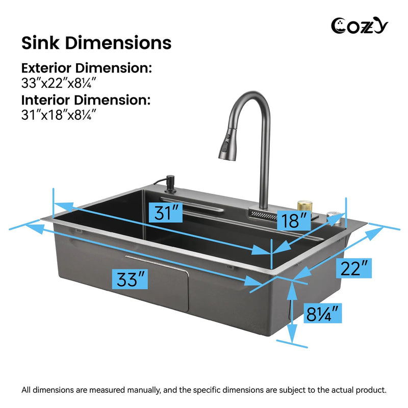 Waterfall Kitchen Sink, Stainless Steel Single Bowl by HouseOfZazla
