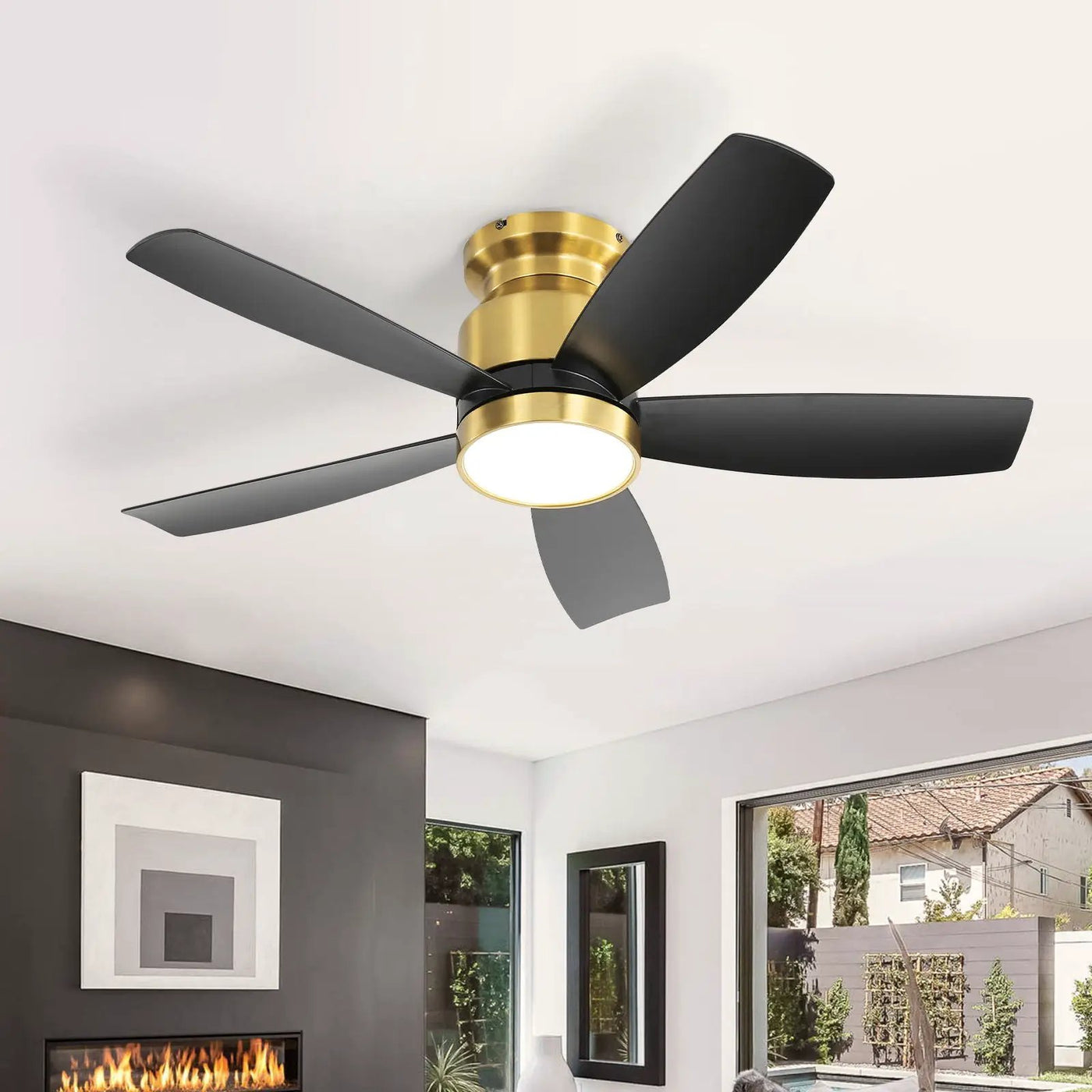 Flush Mount Ceiling Fan With LED Light 22W And Remote Control Blades / Body, DC Motor by Unique Piece Furniture