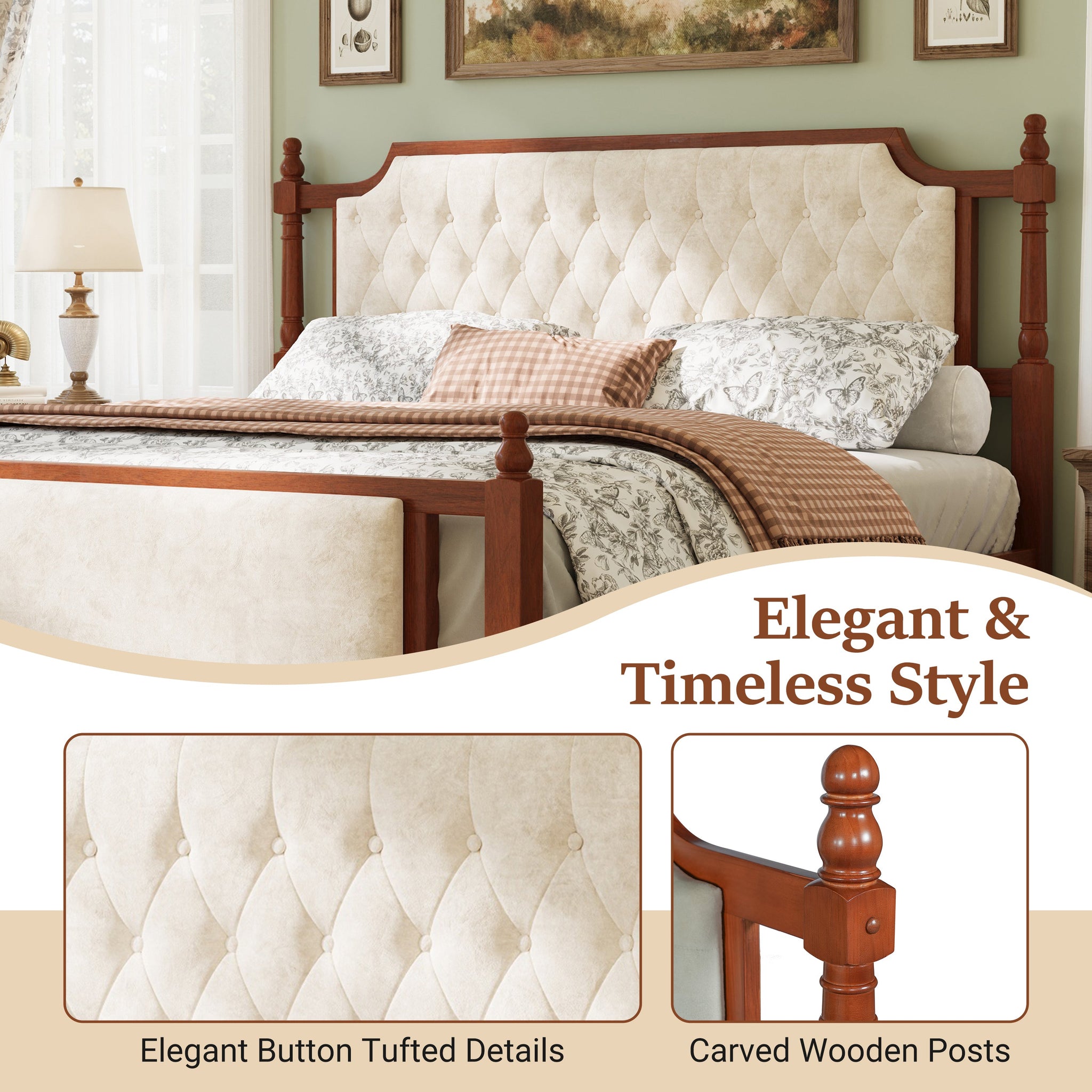 King Size Upholstered Platform Bed with Button Tufted Headboard by HouseOfZazla