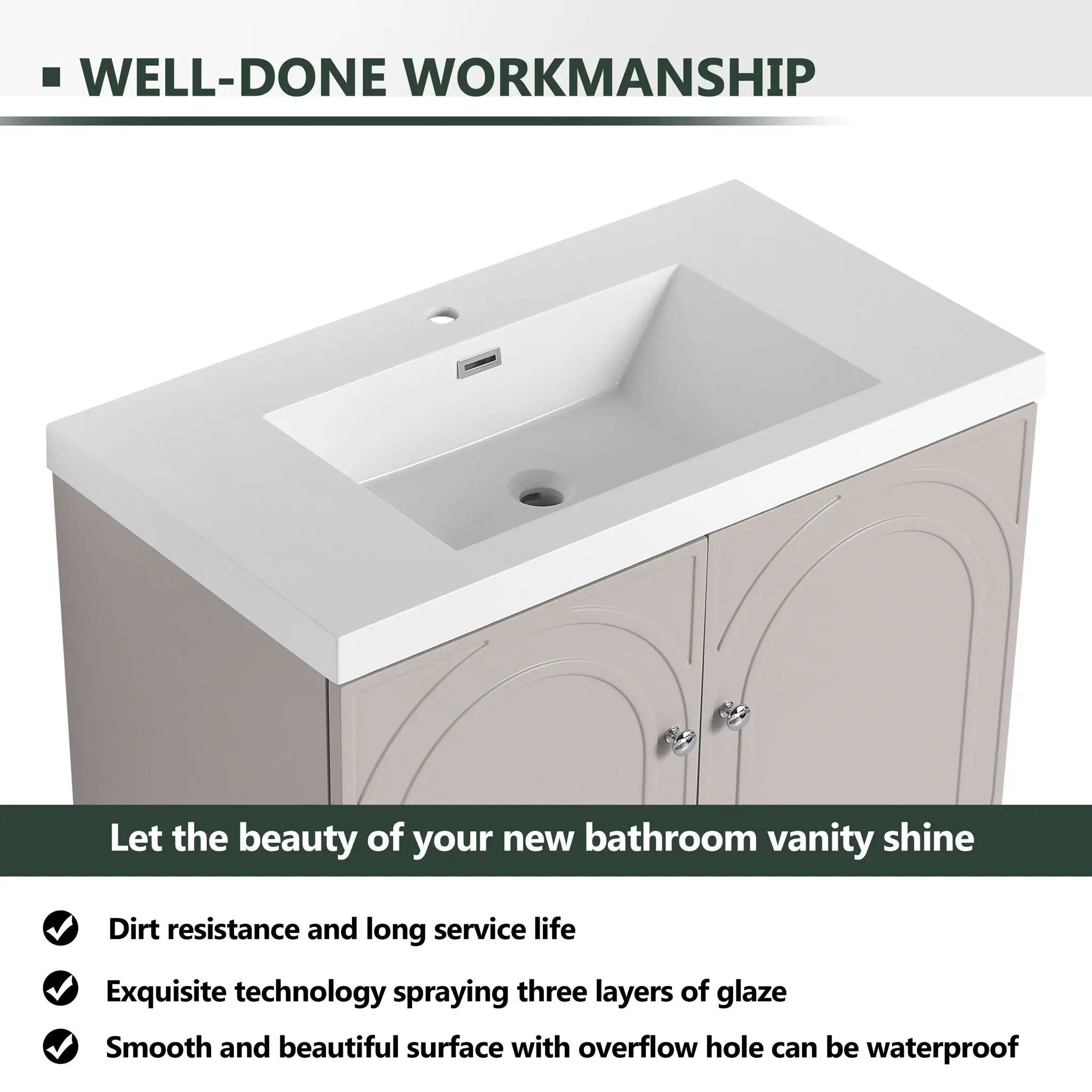Contemporary Freestanding Bathroom Vanity With Resin Sink & Soft-Close Cabinet Doors by Unique Piece Furniture