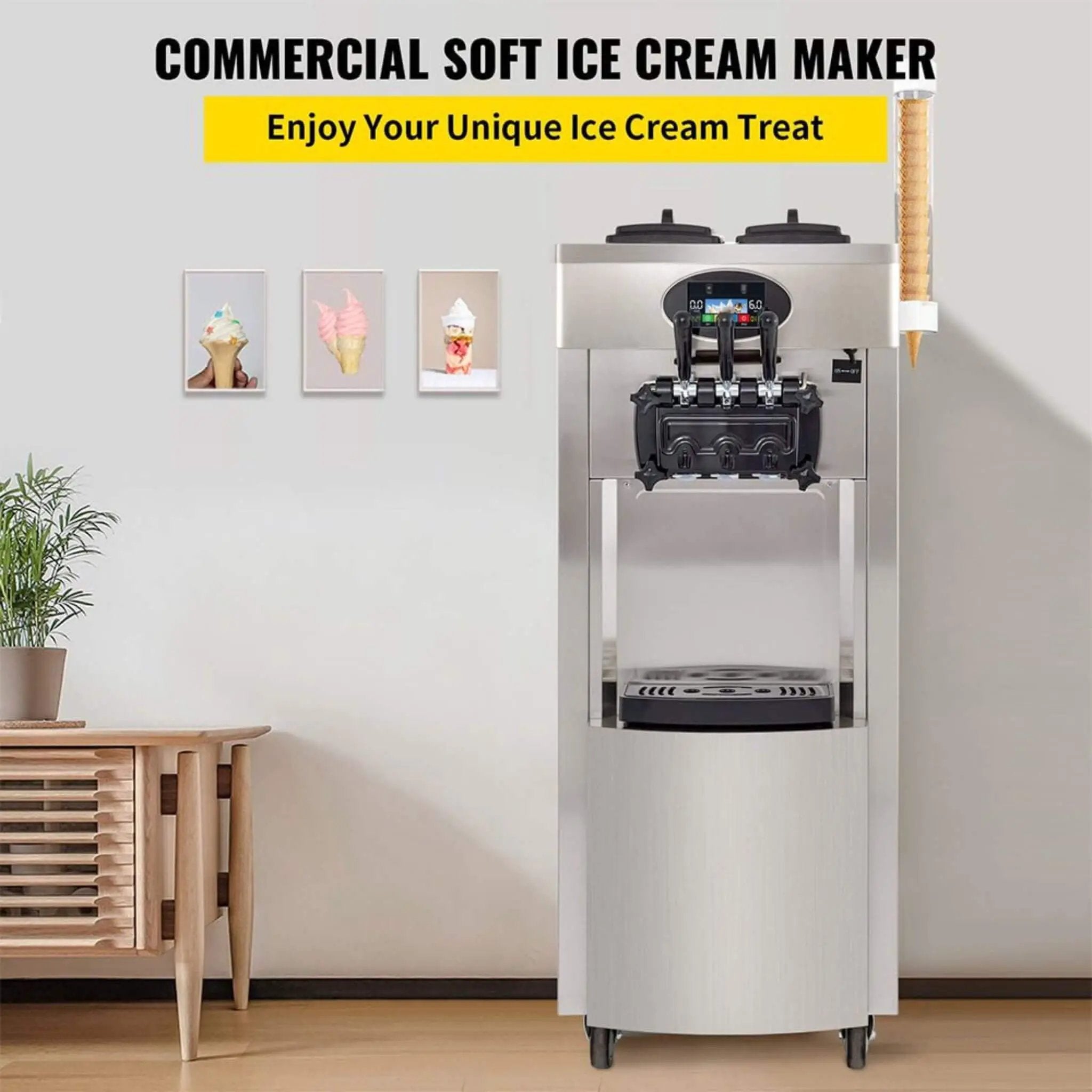 53-Inch Freestanding 3-Flavors Commercial Soft Serve Yogurt Ice Cream Machine Maker With Auto Clean (SAK74031) by SAKSBY WHOLESALE
