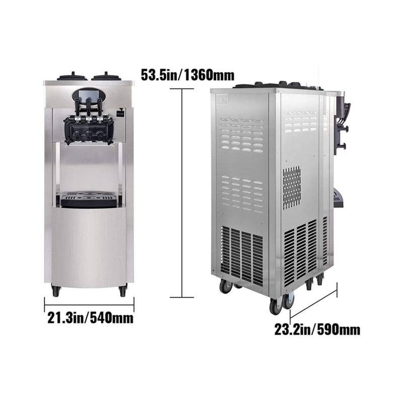 53-Inch Freestanding 3-Flavors Commercial Soft Serve Yogurt Ice Cream Machine Maker With Auto Clean (SAK74031) by SAKSBY WHOLESALE