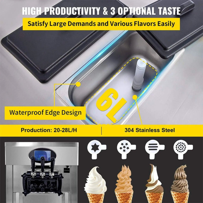 53-Inch Freestanding 3-Flavors Commercial Soft Serve Yogurt Ice Cream Machine Maker With Auto Clean (SAK74031) by SAKSBY WHOLESALE