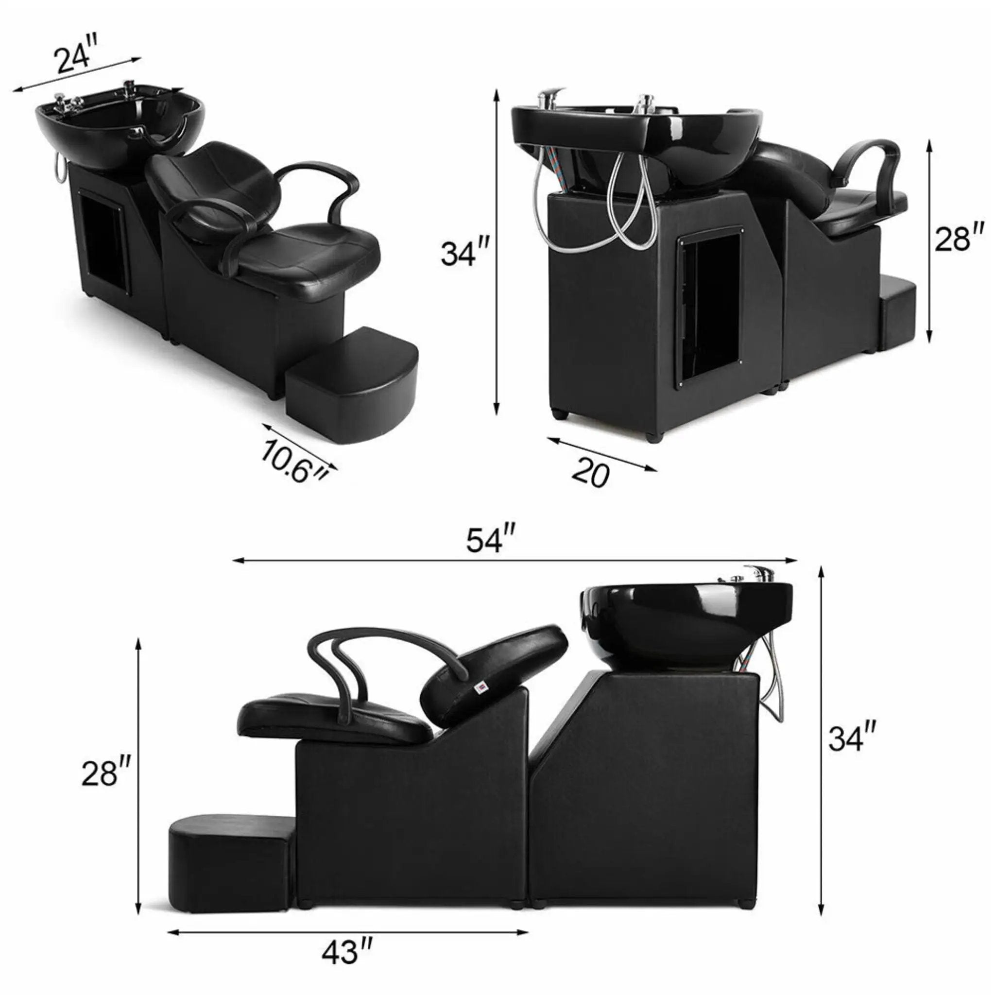 53-Inch Large Premium Salon Barber Backwash Shampoo Chair W/ Bowl, Sink & Footrest (SAK18745) by SAKSBY WHOLESALE