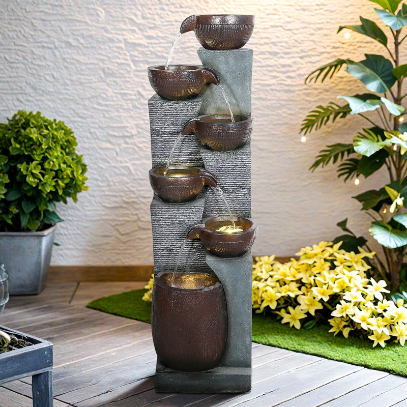 Resin 6 Tier Outdoor Water Fountain Pottery Bowls 53 in, photo 4 of 10