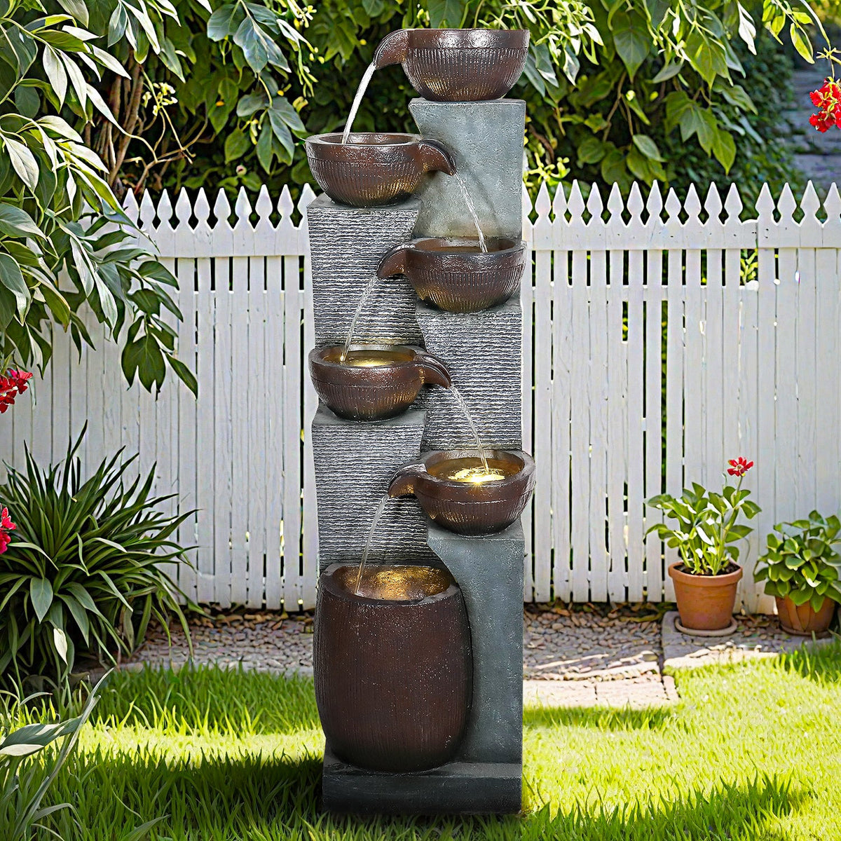 Resin 6 Tier Outdoor Water Fountain Pottery Bowls 53 in, photo 2 of 10