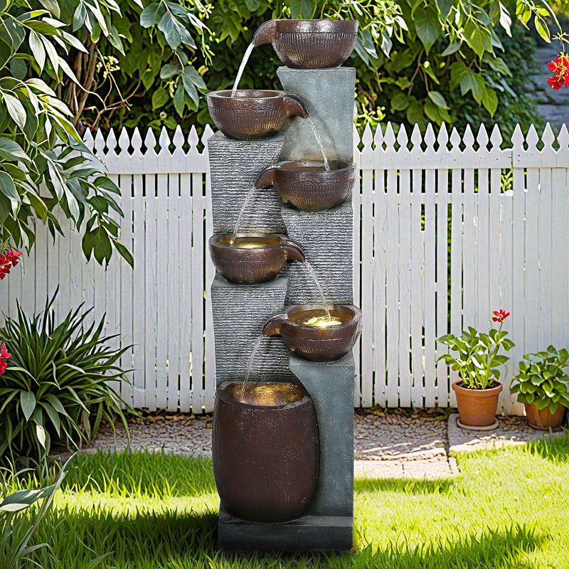 Resin 6 Tier Outdoor Water Fountain Pottery Bowls 53 in, photo 2 of 10