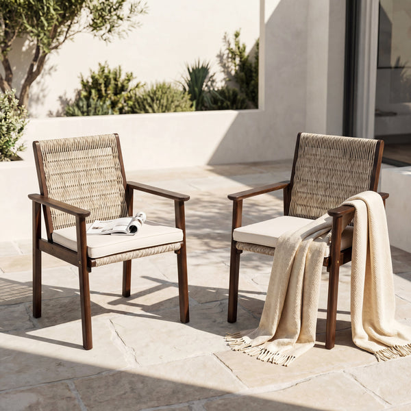 Outdoor Dining Chair Set with Acacia Wood & Wicker Rattan