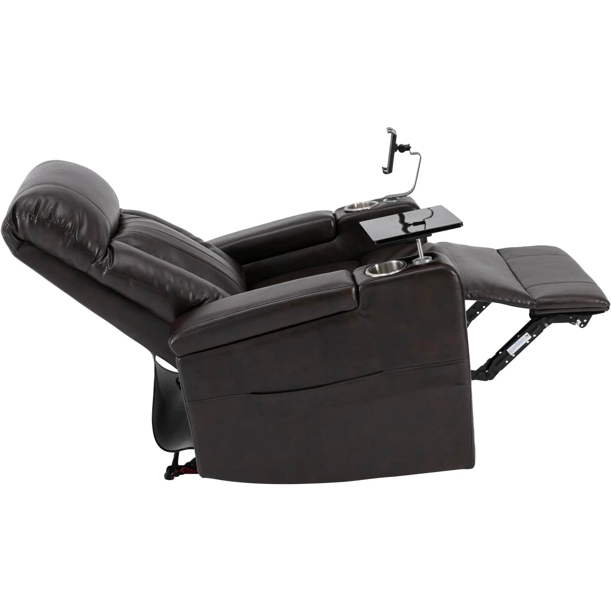 Power Recliner With Storage Arms, Cupholders, Swivel Tray Table And Cell Phone Stand - Brown by HouseOfZazla