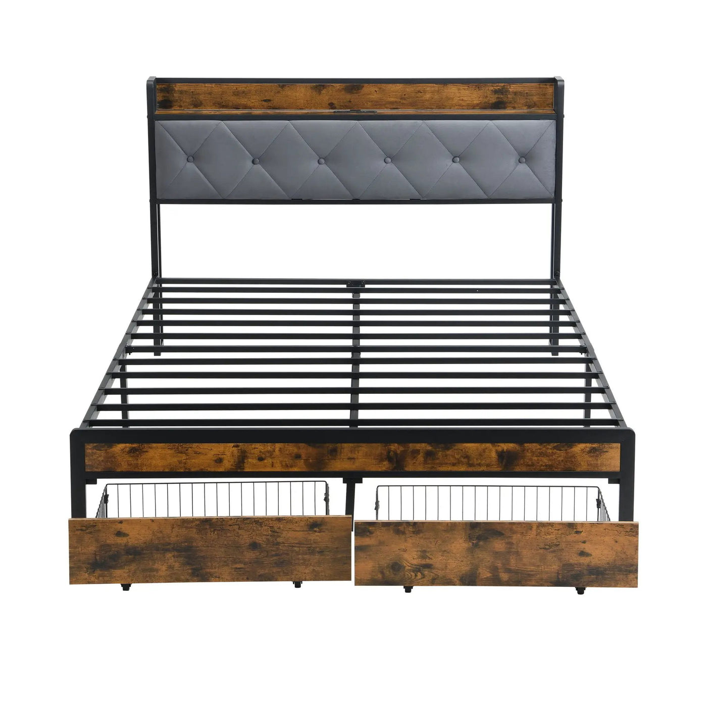 Modern Bed Frame With LED Lights, Upholstered Headboard, USB Charging by Unique Piece Furniture