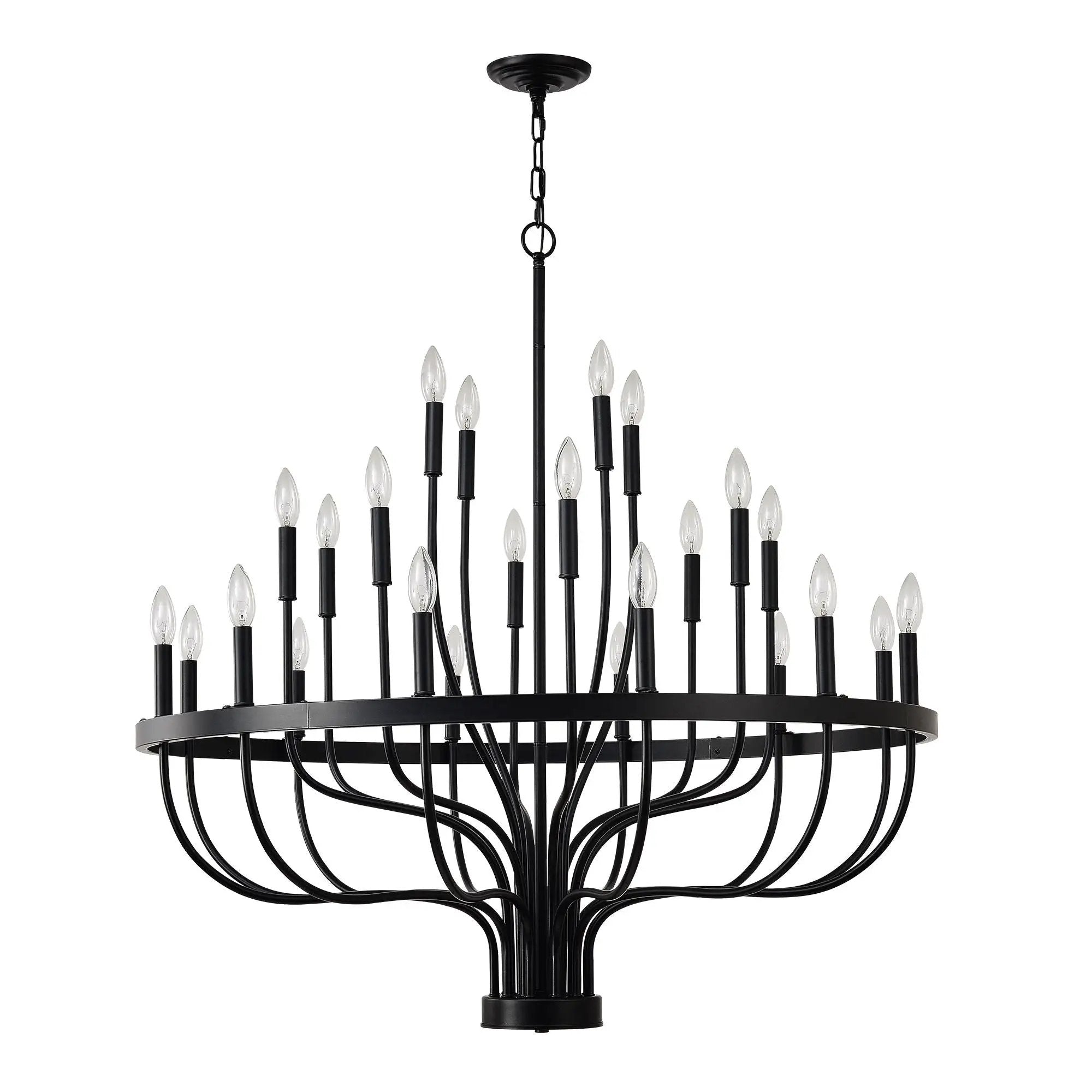 24 Light Chandelier Industrial Iron Candle Chandelier Modern Suspended Farmhouse Chandeliers Pendant Light Fixtures For Dining Room Bedroom Living Room Kitchen Island Foyer E12 Bulb (No Include) - Black by HouseOfZazla