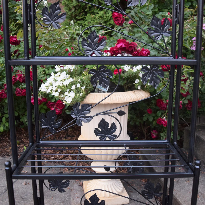 4-Tier Black Bakers Rack Plant Stand with Leaves by Sharicks