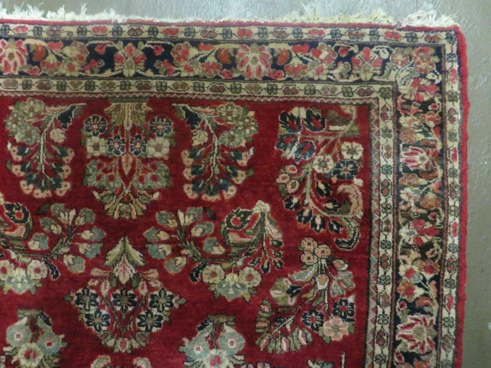 Red Persian Sarouk Rug 3x5, Antique Persian Carpet 1920s, Hand Knotted, Floral, Wool, Oriental Rug, Handmade Rug by Jewel Rugs