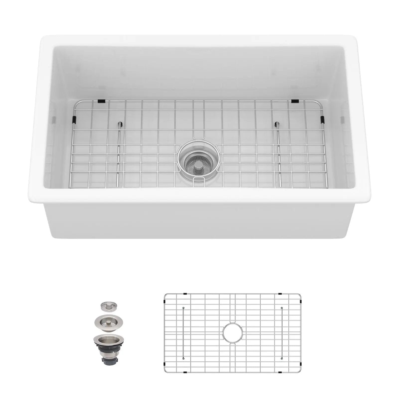 Rectangular Single Bowl Kitchen Sink With Dual Mount Installation - White by HouseOfZazla