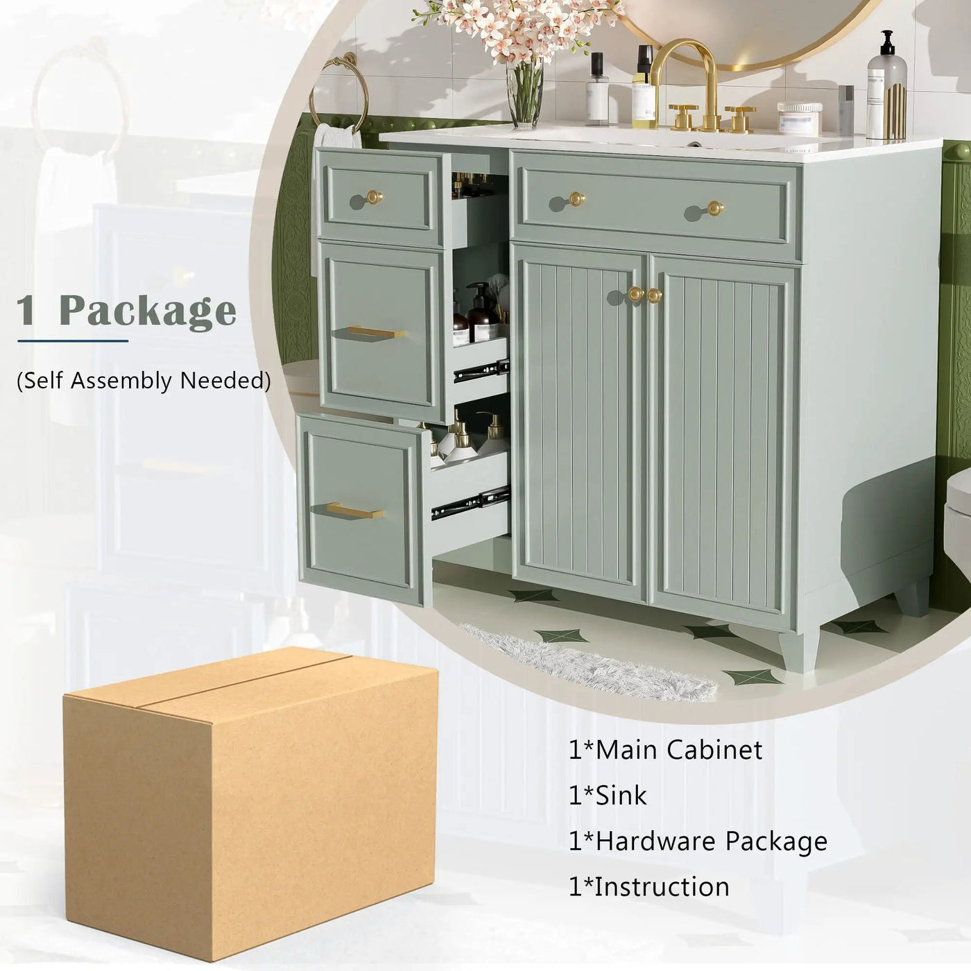 Bathroom Vanity With Sink, Soft Close Doors, Adjustable Shelves by HouseOfZazla