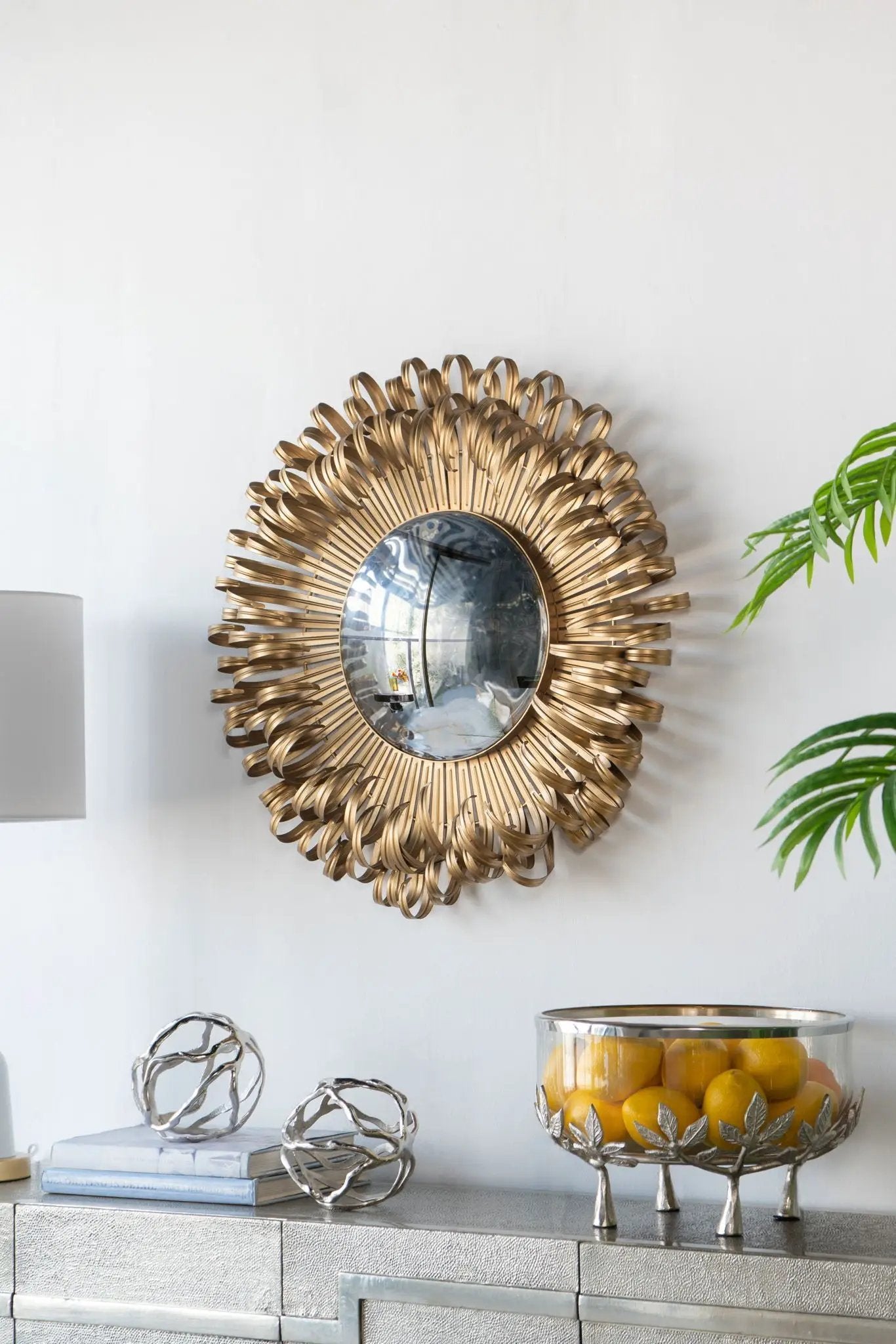 Sunburst Design Wall Mirror Decorative en For Entryway, Modern Living Room - Gold by Unique Piece Furniture