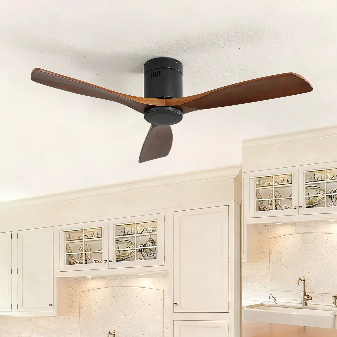 Low Profile Ceiling Fan DC, 3 Blade, Noiseless Reversible Motor, Remote Control by Unique Piece Furniture