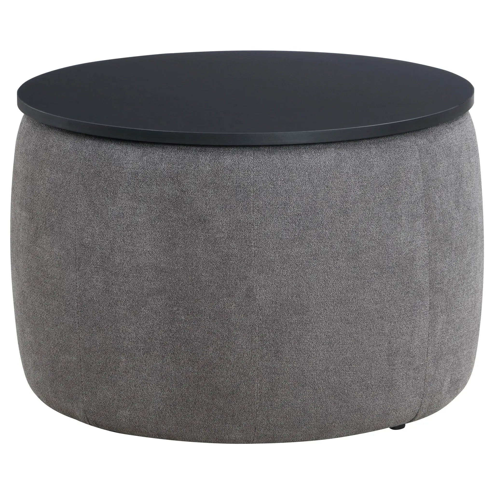Reeves - Round Upholstered Lift Top Storage Ottoman - Gray by HouseOfZazla