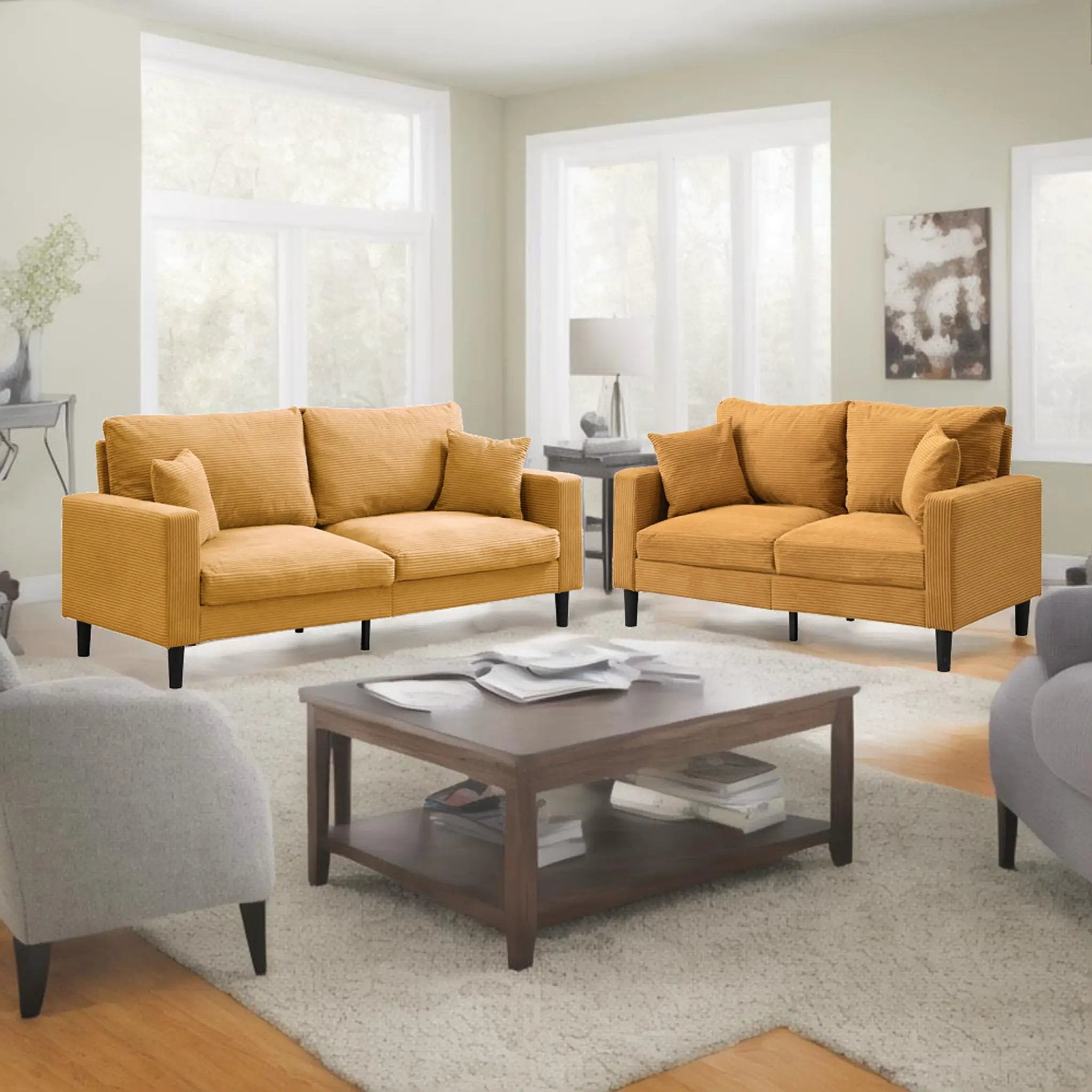 Modern Upholstered 2 Piece Sofa Set With 3 Seater And 2 Seater by Unique Piece Furniture