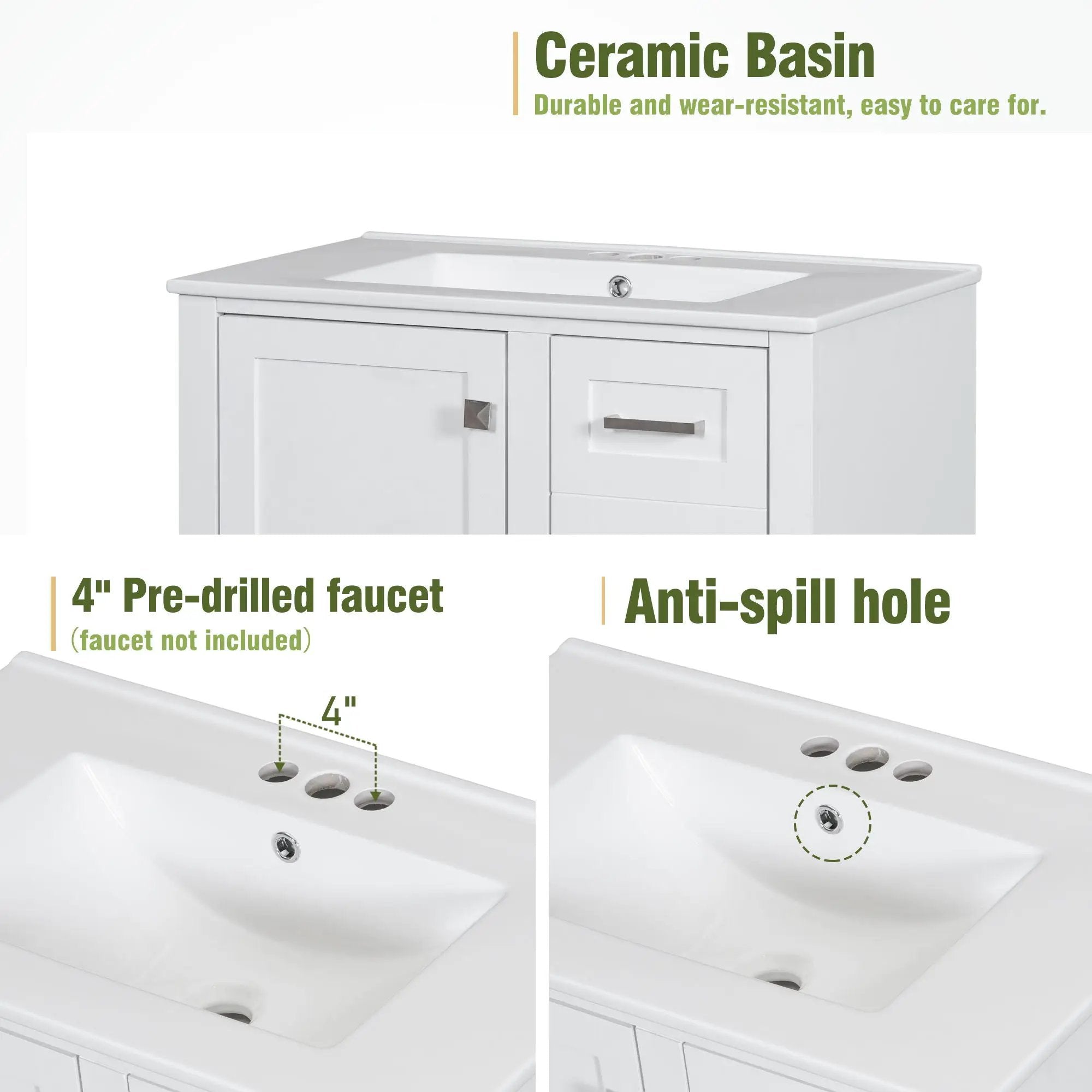 Bathroom Vanity, Modern Bathroom Cabinet With Sink Combo Set, Bathroom Storage Cabinet With A Soft Closing Door And 3 Drawers, Solid Wood Frame by HouseOfZazla