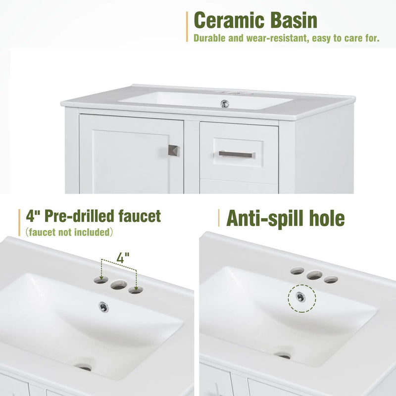 Bathroom Vanity, Modern Bathroom Cabinet With Sink Combo Set, Bathroom Storage Cabinet With A Soft Closing Door And 3 Drawers, Solid Wood Frame by HouseOfZazla