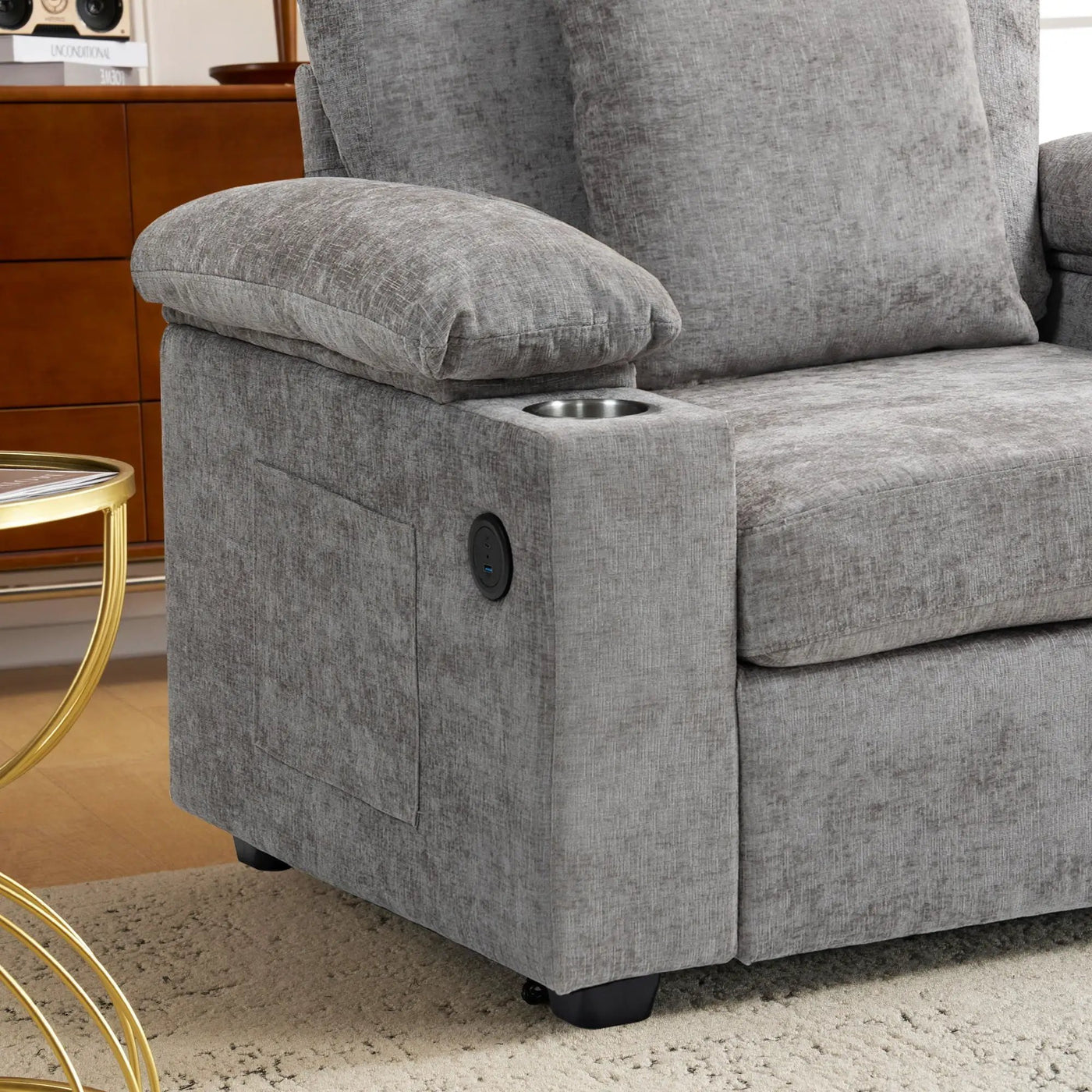 Modern Oversized Chair With Ottoman, Cupholders And USB Charging Ports by Unique Piece Furniture