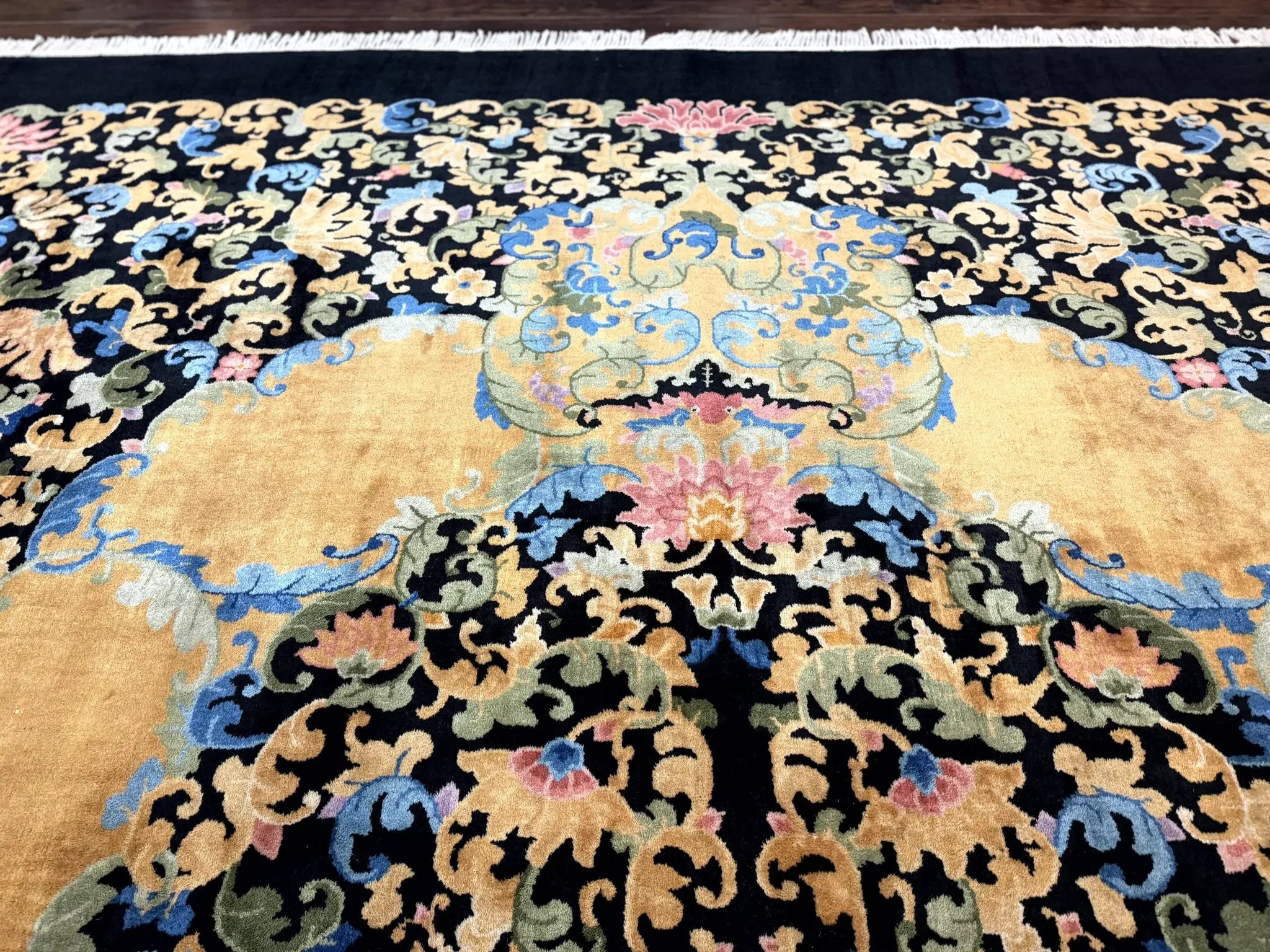 Antique Chinese Peking Rug 12.6 x 14.9, Palace Size Asian Oriental Carpet, Art Deco Rug, Rare by Jewel Rugs