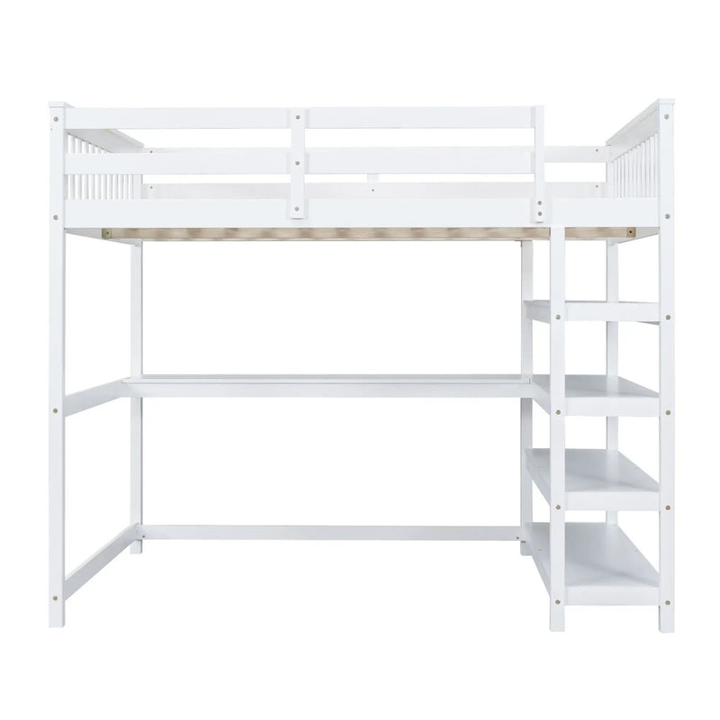Loft Bed With Storage Shelves And Under Bed Desk by Unique Piece Furniture