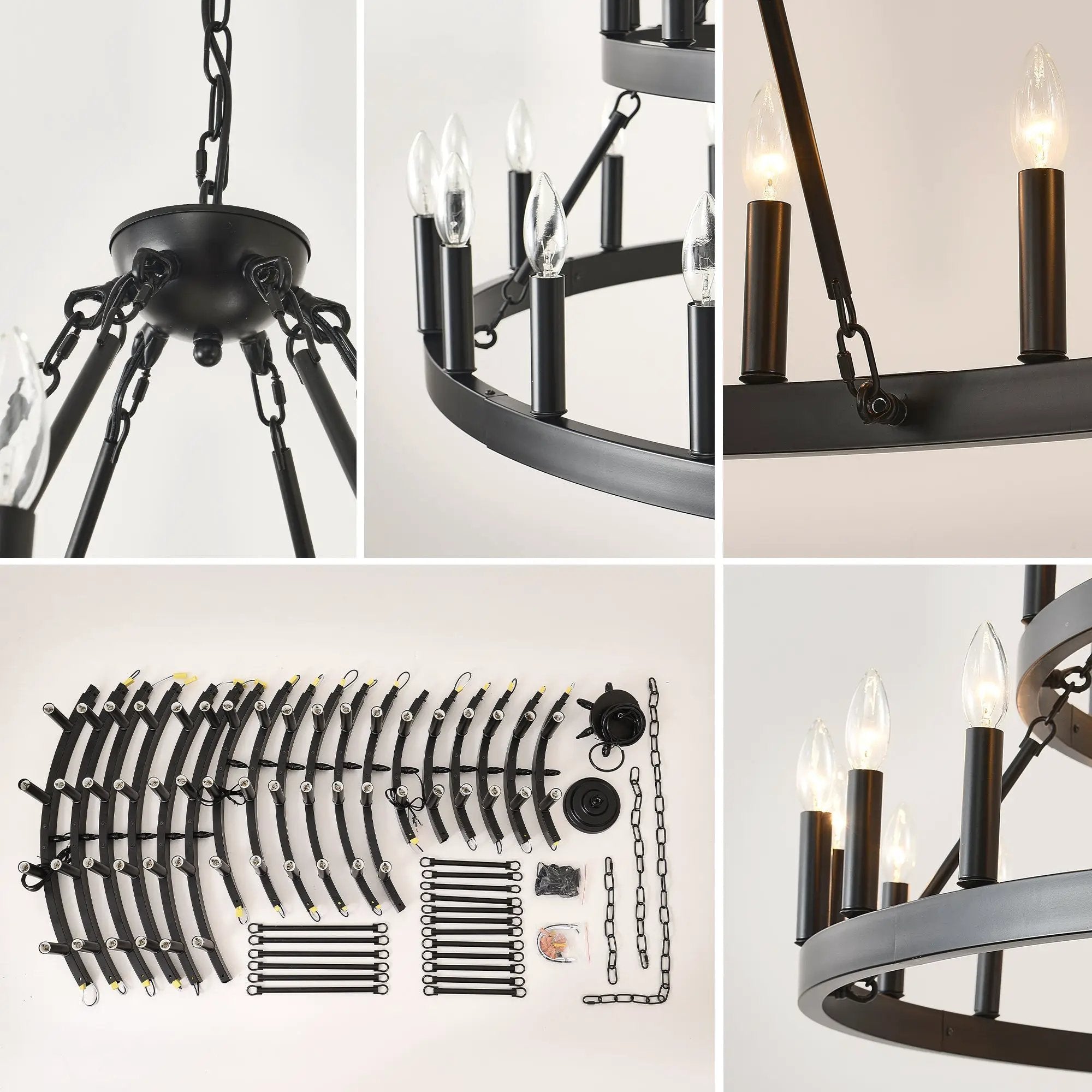 3 Tiers Wagon Wheel Chandelier - 54-Light Matte Black Metal by HouseOfZazla