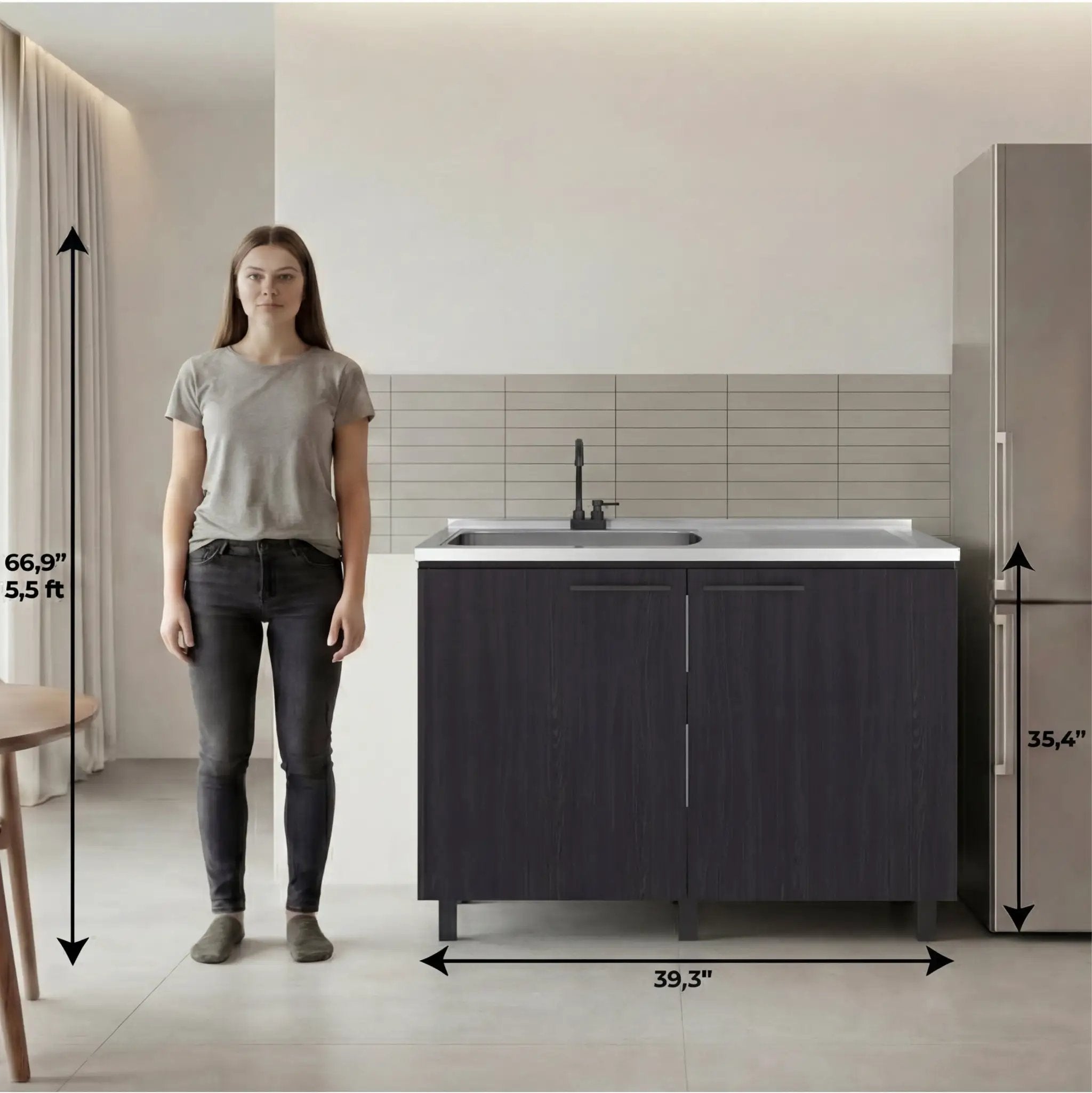 Napoles 2 Utility Sink with Cabinet, Stainless Steel Countertop, Interior Shelf - Wenge by HouseOfZazla