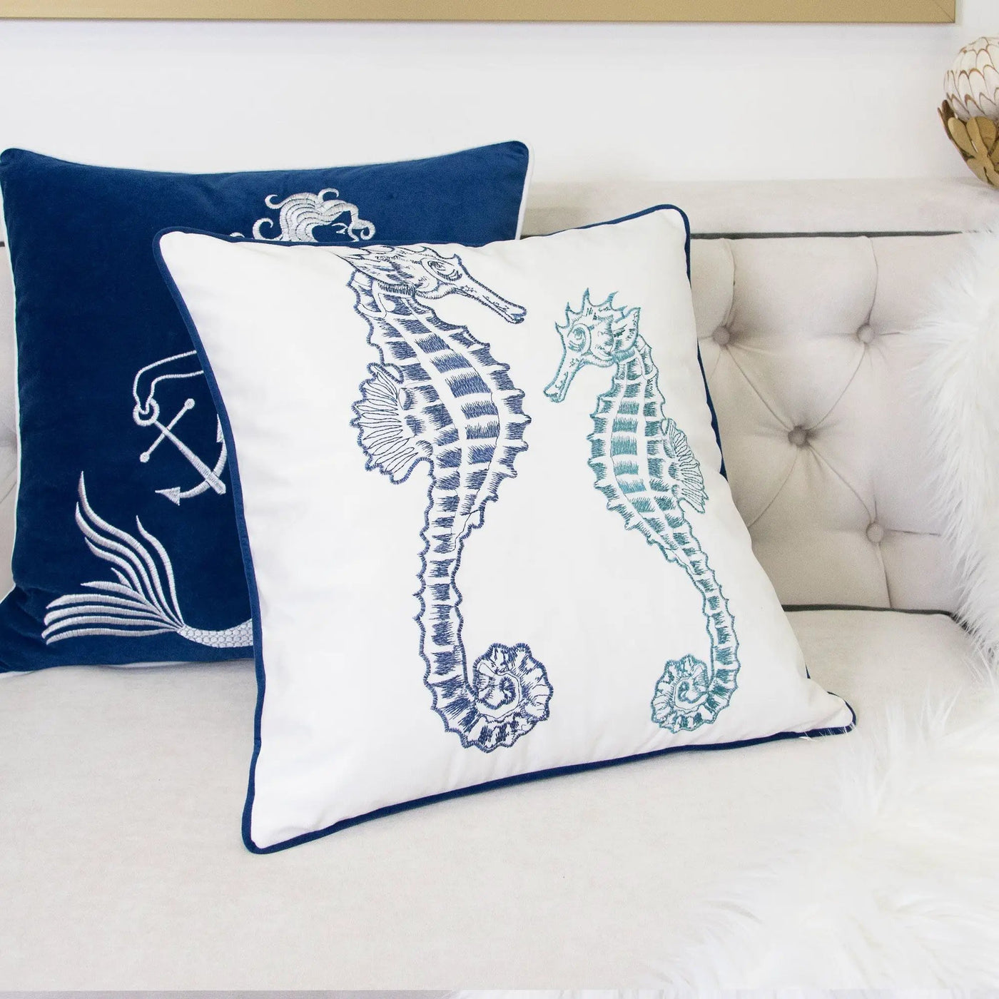 Seahorses Pillow Cover With Matching Back by HouseOfZazla