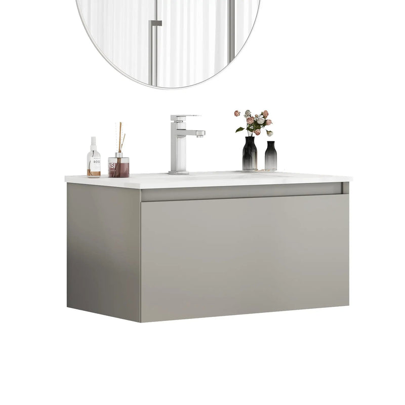 32-Inch Wall-Mounted Bathroom Vanity with Soft-Close Drawer by HouseOfZazla