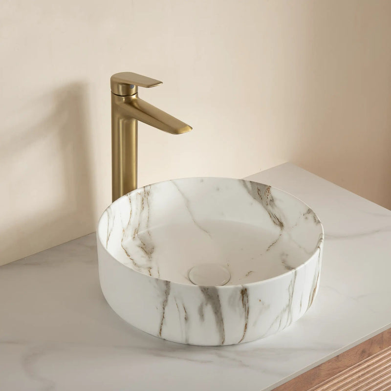 14'' Bathroom Sink, Round Vessel Ceramic Sink with Stone Pattern by HouseOfZazla