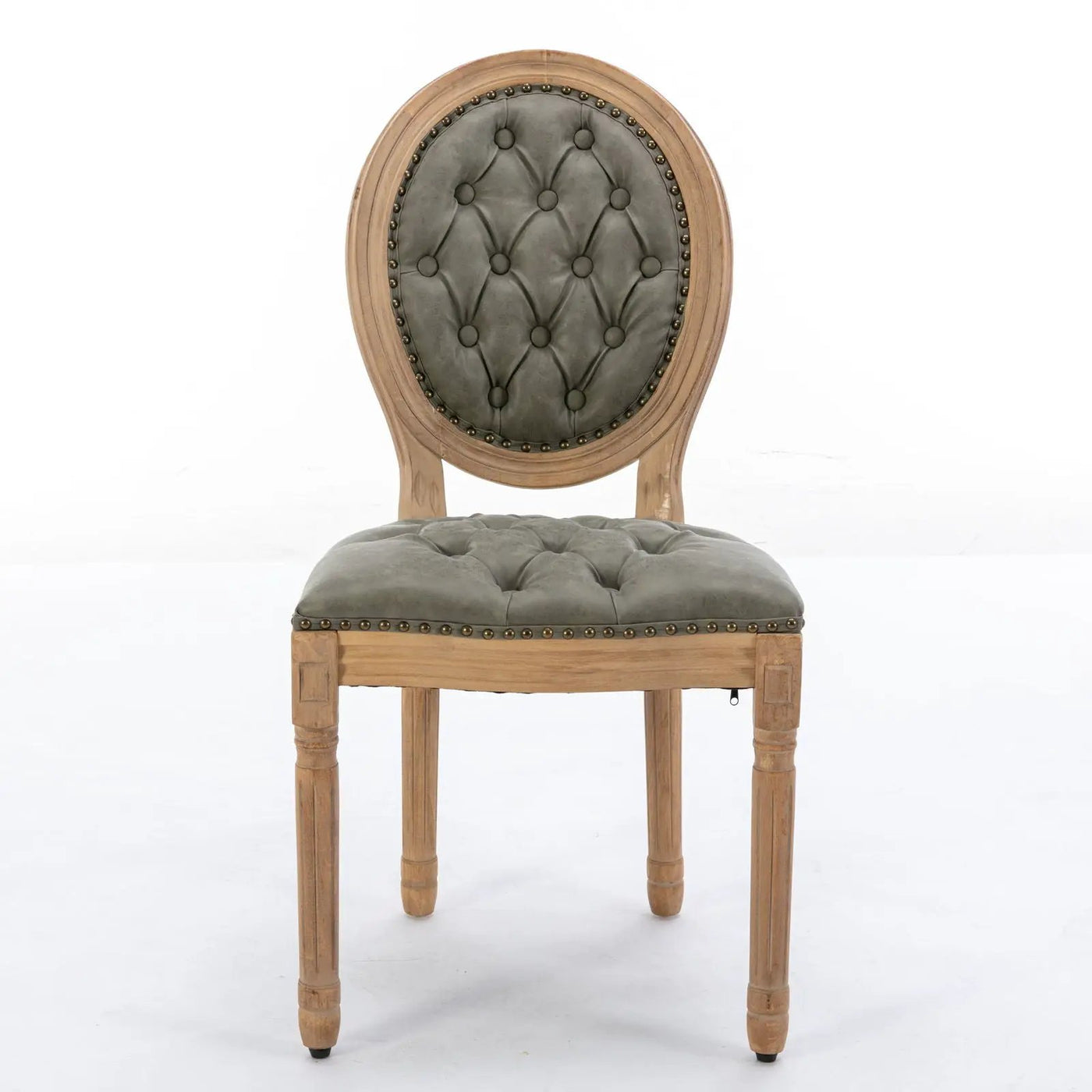 French Style Solid Wood Frame Antique Painting, Hand-Pulled Buckle Decoration Artificial Dining Chair With Nailhead Trim, Wood Legs by Unique Piece Furniture