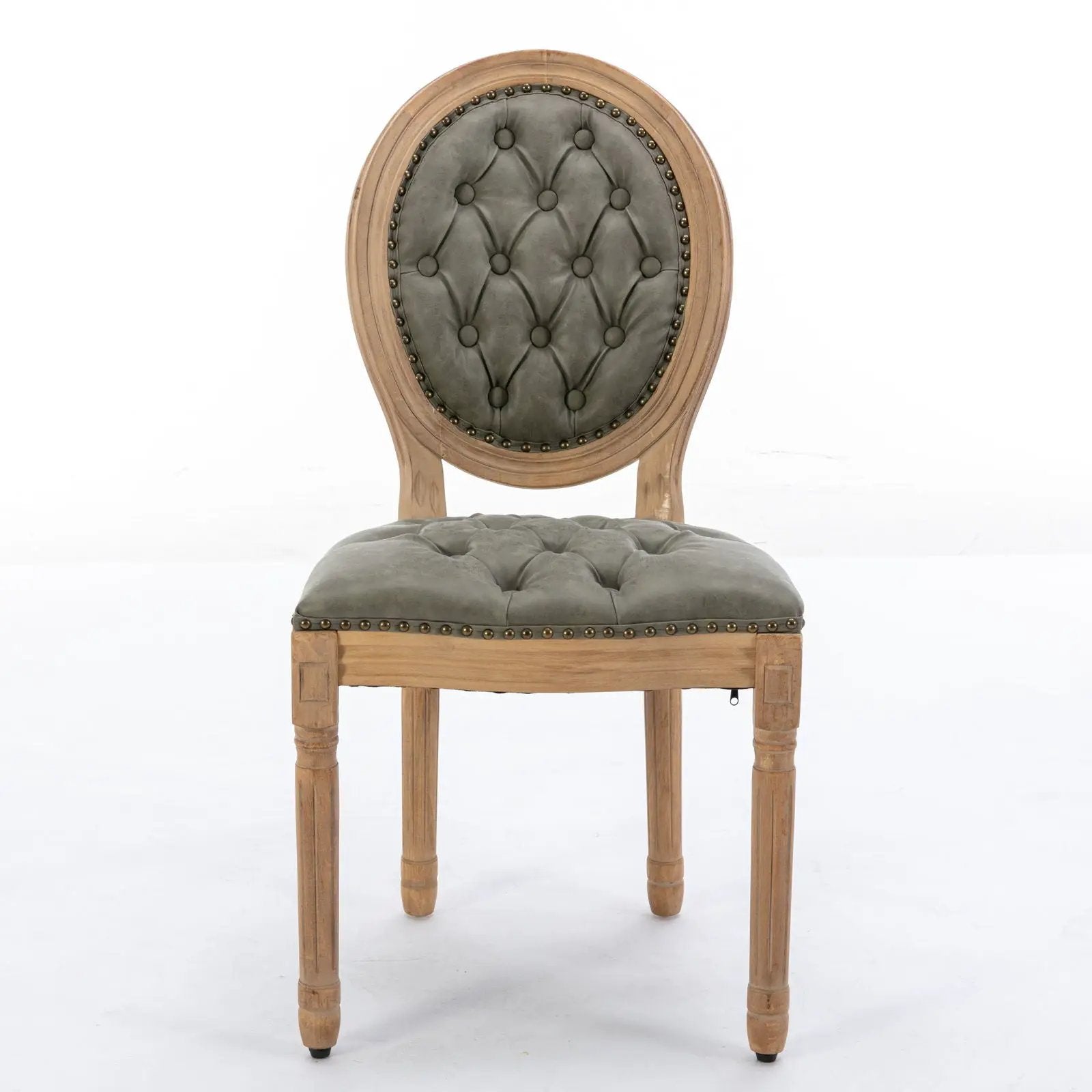 French Style Solid Wood Frame Antique Painting, Hand-Pulled Buckle Decoration Artificial Dining Chair With Nailhead Trim, Wood Legs by Unique Piece Furniture