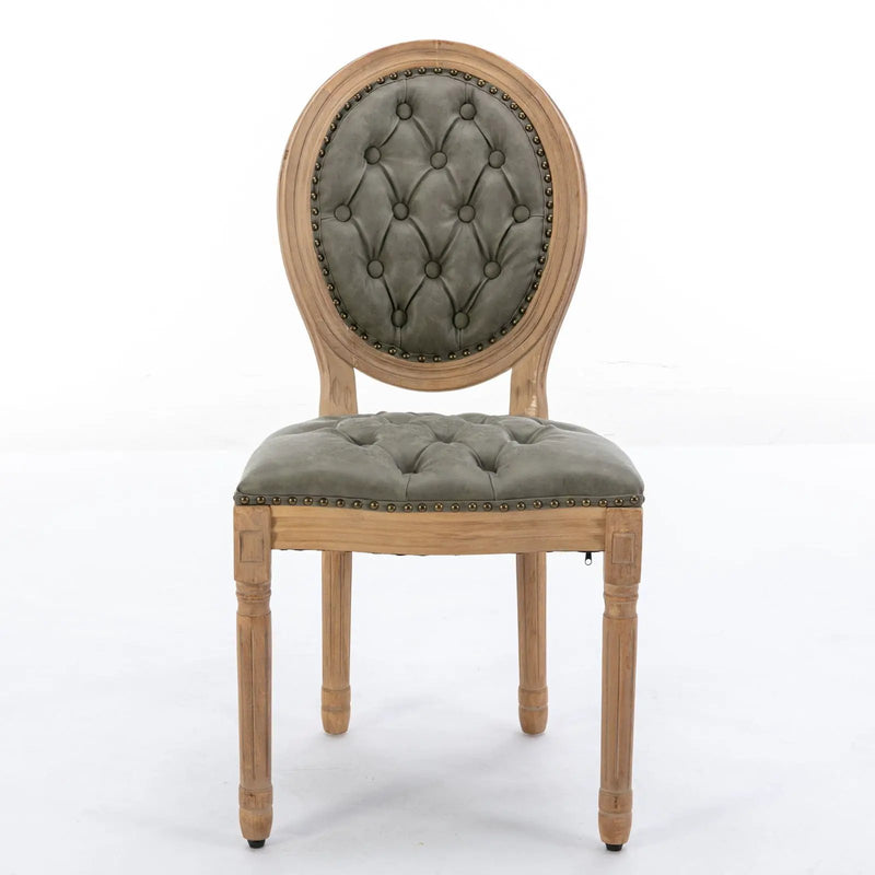 French Style Solid Wood Frame Antique Painting, Hand-Pulled Buckle Decoration Artificial Dining Chair With Nailhead Trim, Wood Legs by HouseOfZazla