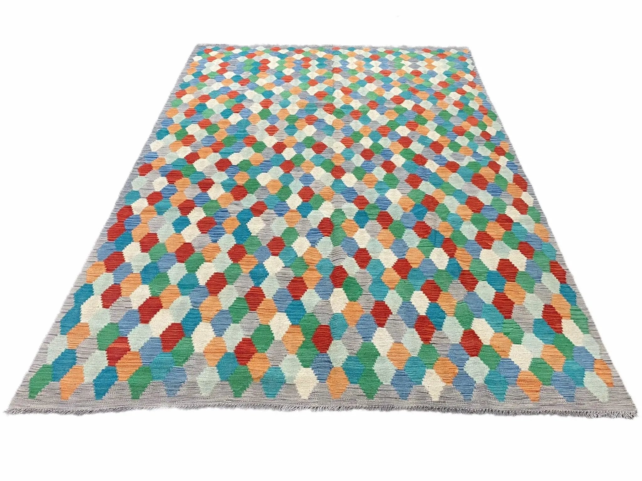 6.5 x 9.5 Colorful Chobi Kilim Rug 6 x 9 Multicolor Turkish Kilim Rug 7x10 Chobi Kilim Rug Playroom Rug Wool Kilim Rug 6x9 New Tribal Kilim by Jewel Rugs