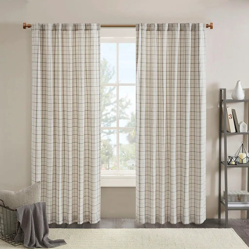 Plaid Rod Pocket and Back Tab Curtain Panel with Fleece Lining Natural 50x95 by HouseOfZazla