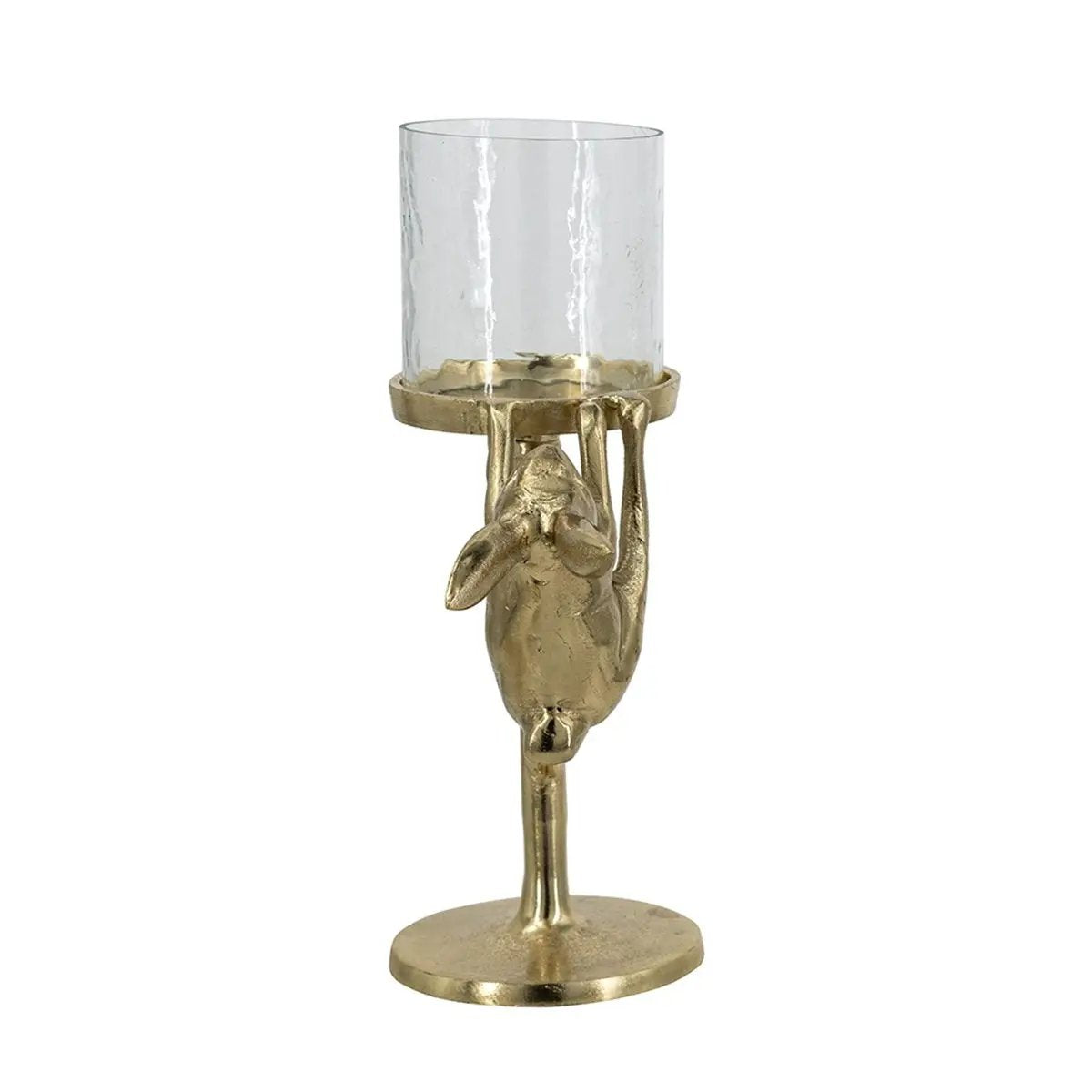 7.9x4x11' Gold Rabbit Pillar Candle Holder with Clear Glass Hurricane Shade by HouseOfZazla