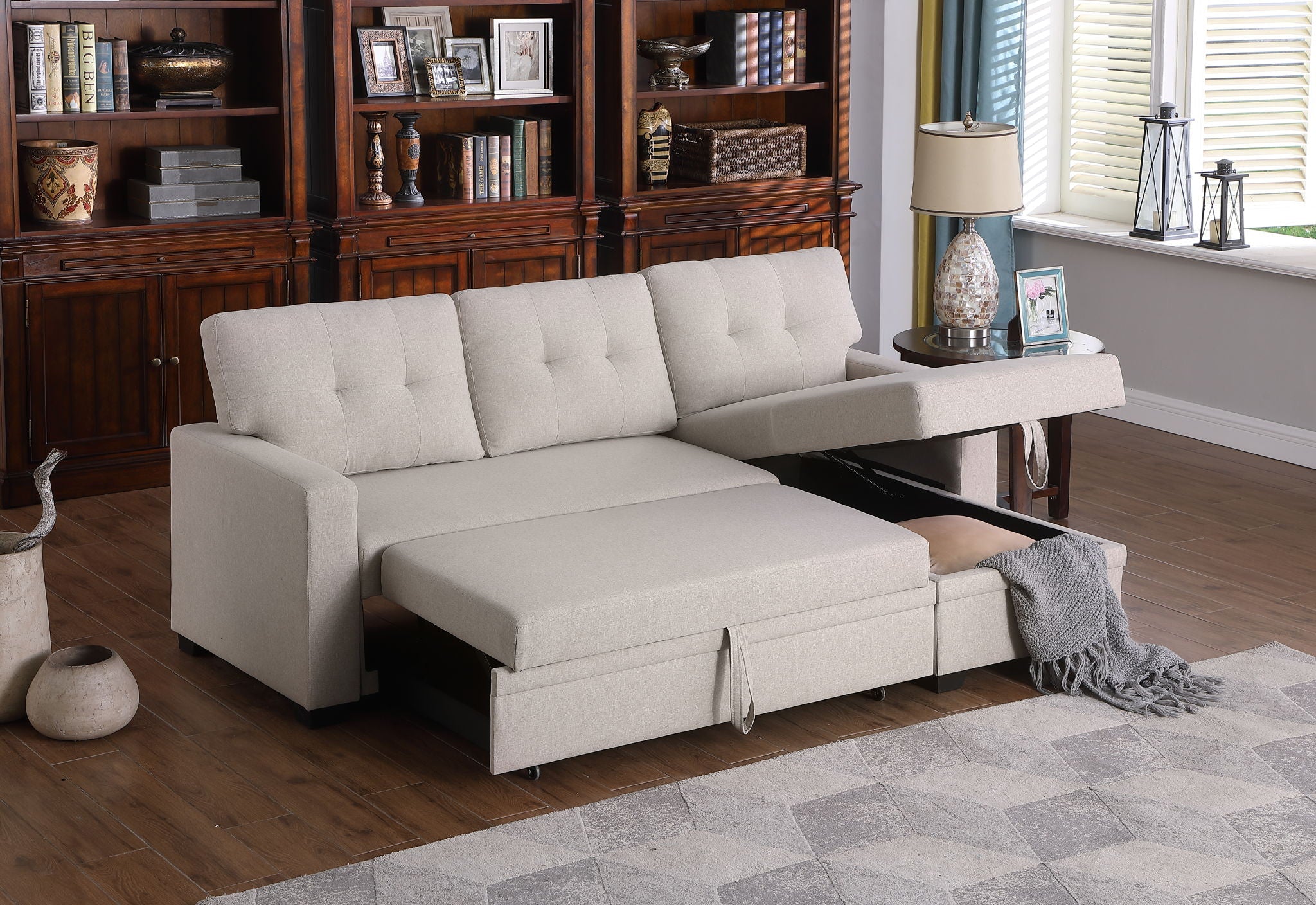 Upholstered Pull Out Sectional Sofa With Chaise by HouseOfZazla
