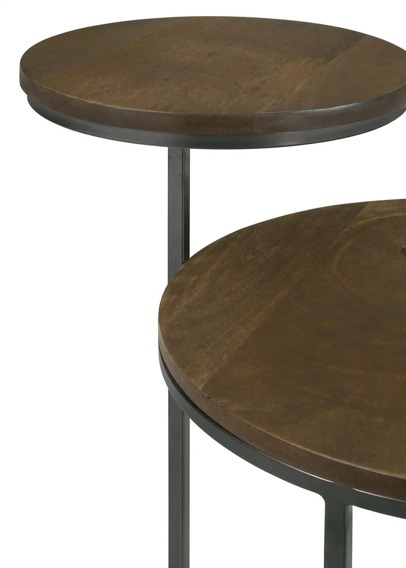 Yael Round Mango Wood Accent Side Table Natural and Gunmetal by Unique Piece Furniture