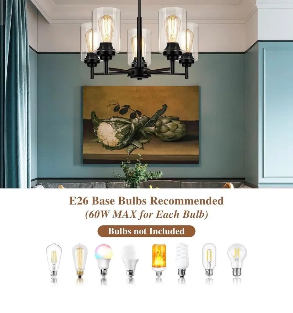 JAZAVA 5-Lights Modern Chandeliers, Pendant Lighting Hanging Adjustable Island,Semi Flush Ceiling Lights for Dinging Room Living Room Kitchen Bedroom, by Selzalot