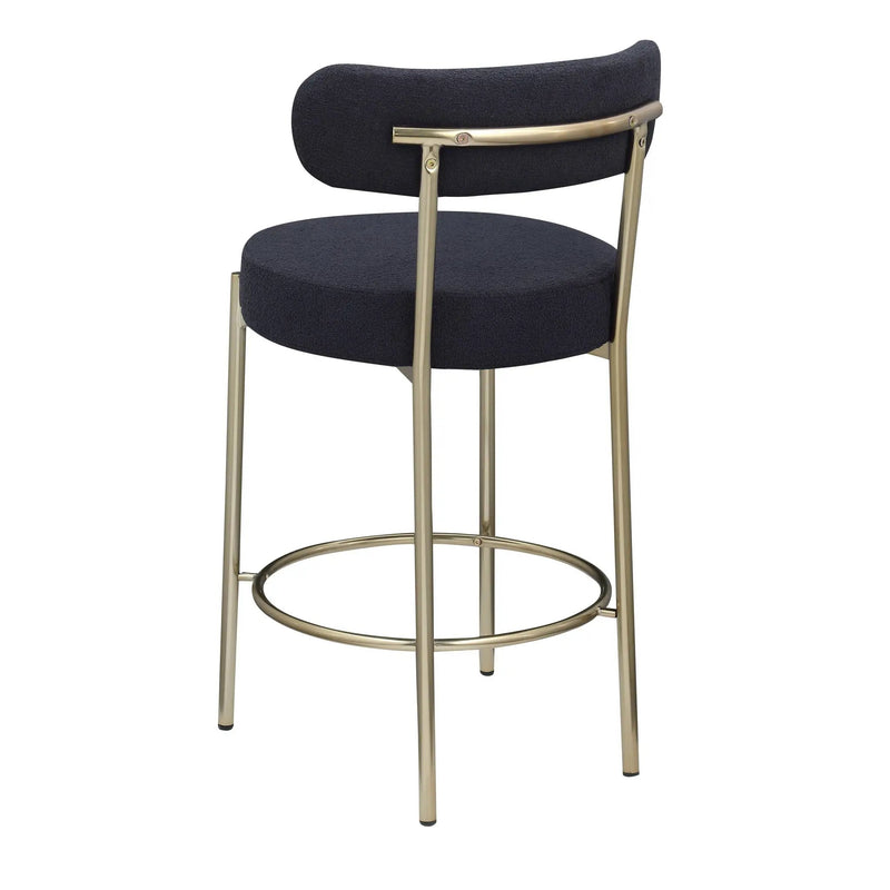 Modern Sherpa Counter Height Stools, Uphsoltered Seat Height Barstools With Brushed Brass Metal Legs Round Low Back Kitchen Stools With Footrest For Dining Room (Set of 2) by HouseOfZazla