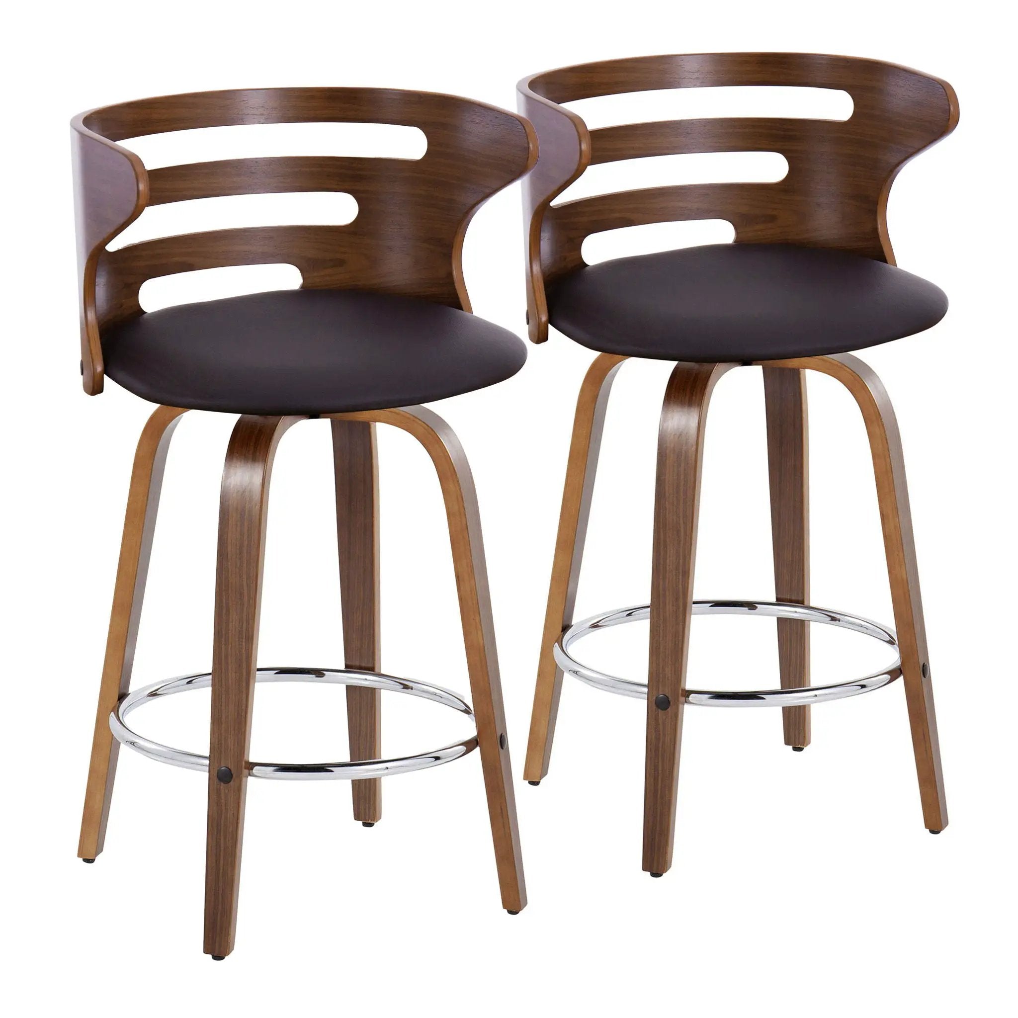 Cosini - Mid Century Modern Fixed Height Barstool With Swivel With Round Footrest (Set of 2) by HouseOfZazla