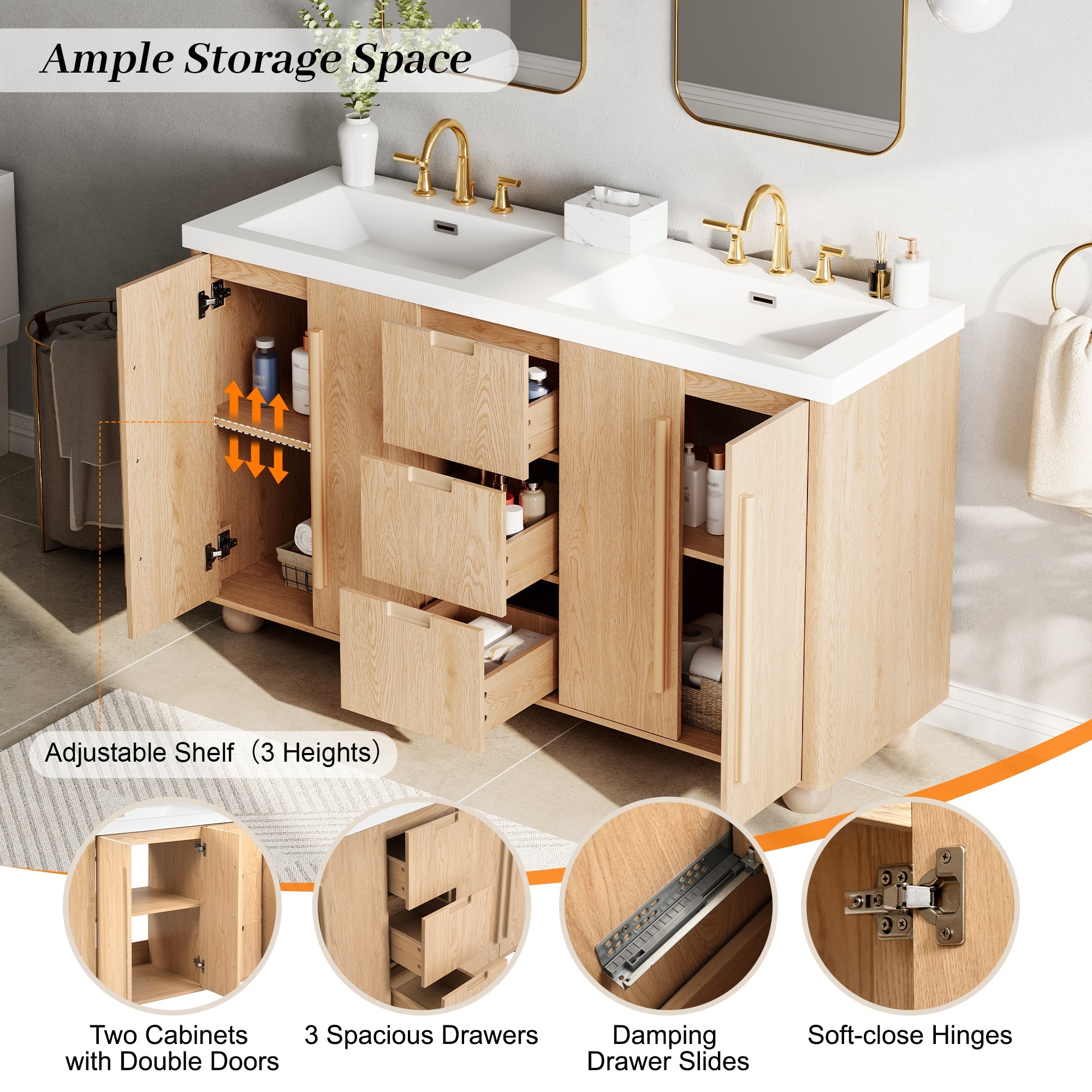 58.3" Bathroom Vanity Cabinet With 3 Drawers & 4 Doors by HouseOfZazla