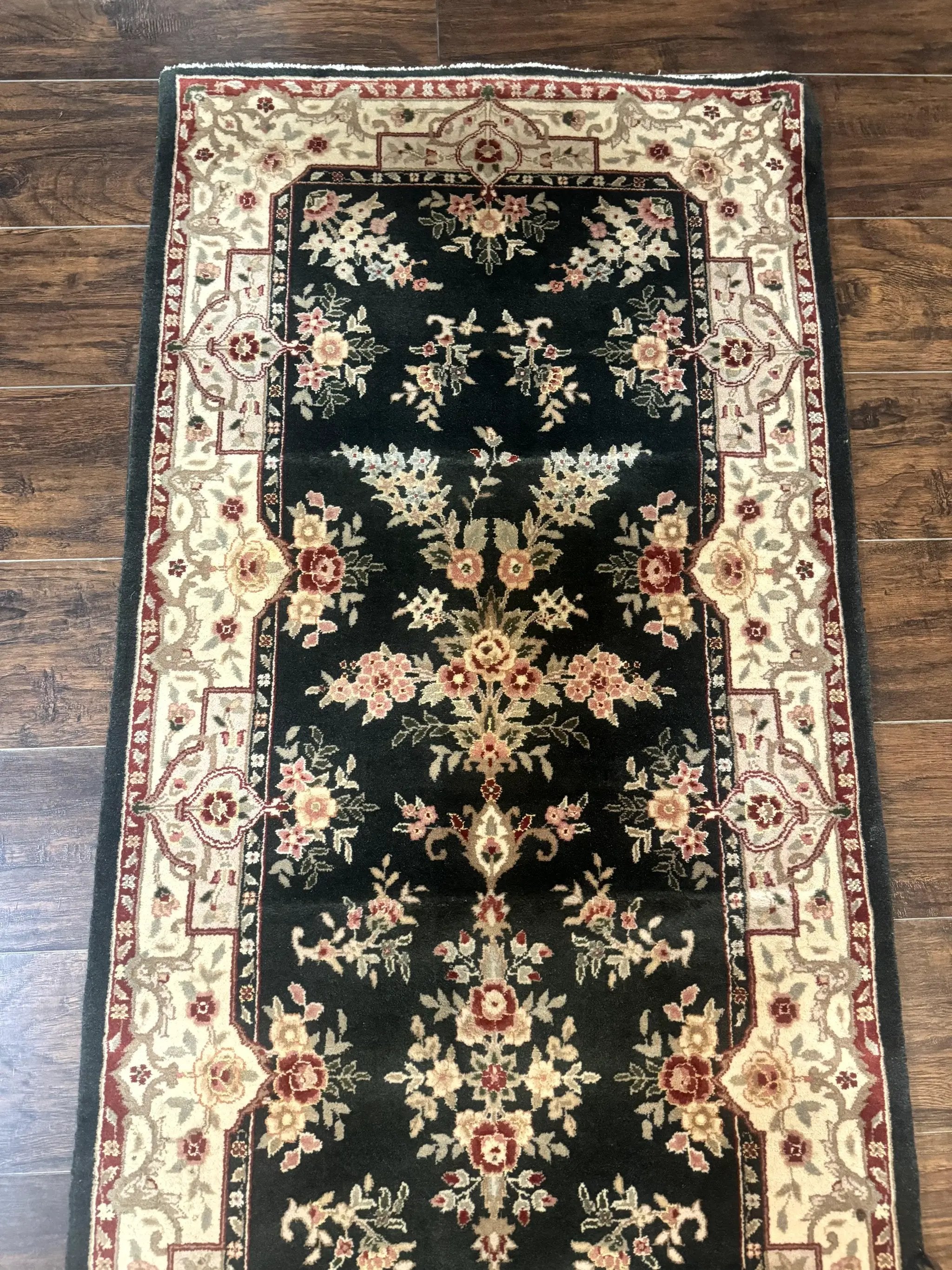 Long Pak Persian Runner Rug 2.7 x 21, Floral Allover, Dark Green and Beige, Handmade Wool Runner Rug, 21ft Runner for Hallway by Jewel Rugs